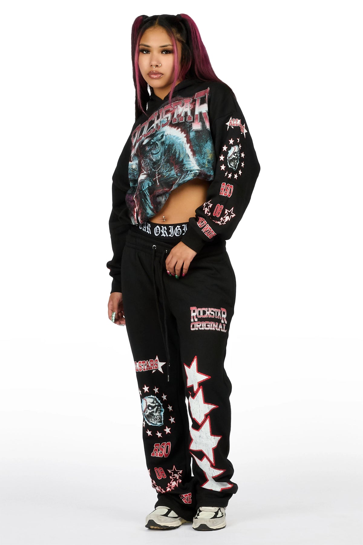 Jaiyana Black Graphic Baggy Fit Track Set