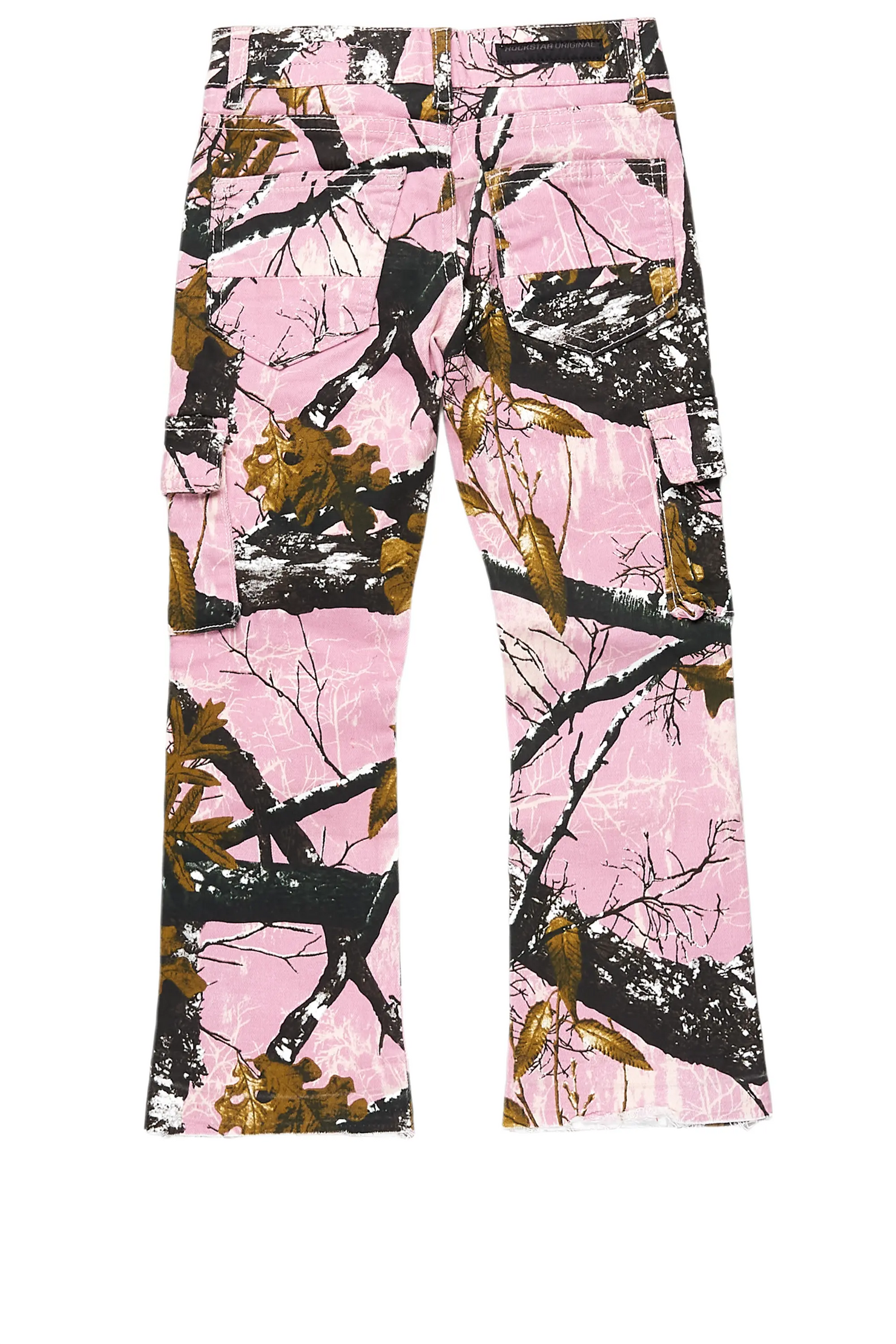 Girls Waapa Pink Tree Camo Stacked Flare Cargo Jean