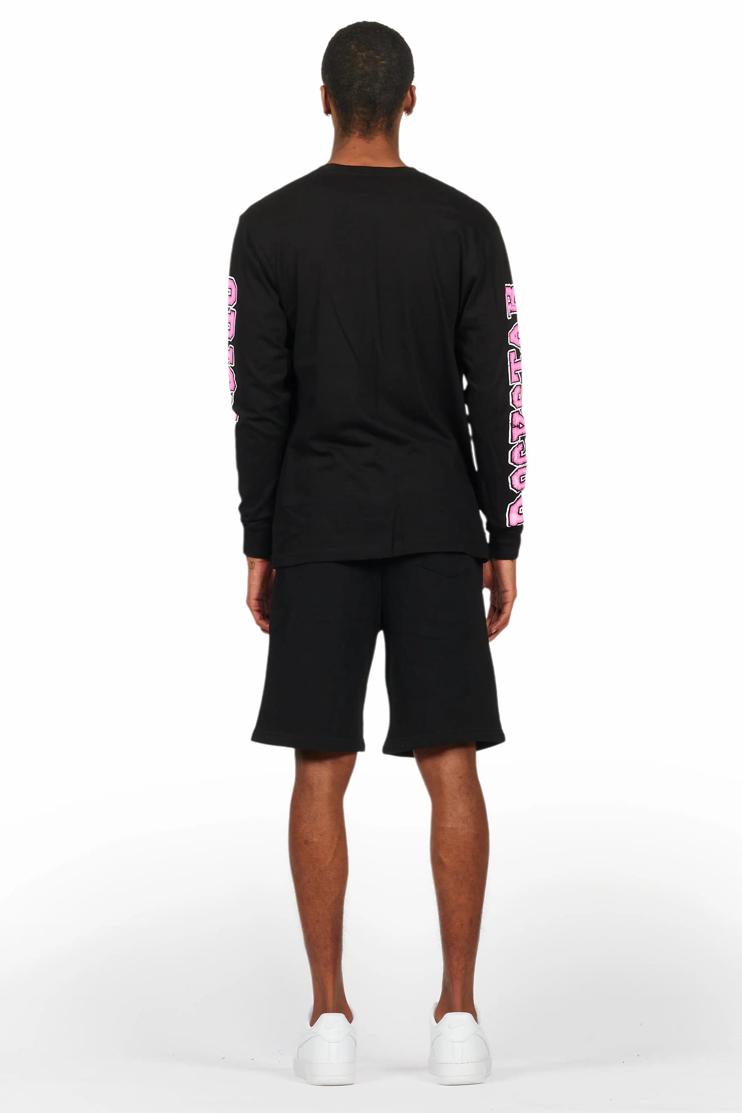 Fields Black/Pink Long Sleeve T-Shirt Short Set