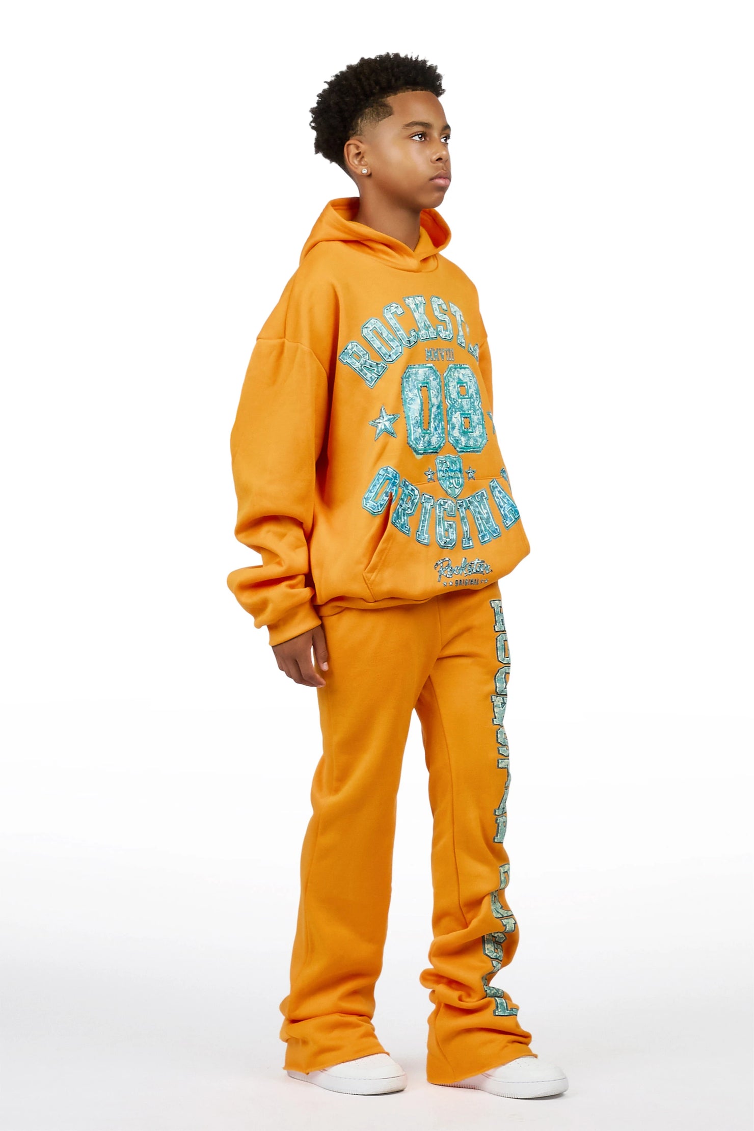 Boys Atramen Orange/Cream Stacked Hoodie Track Set