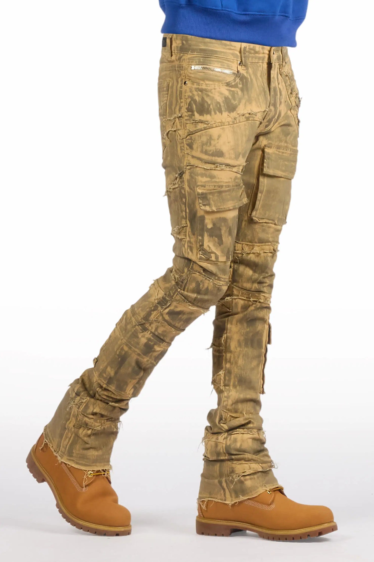 Shake Beige Oil Wash Stacked Flare Jean