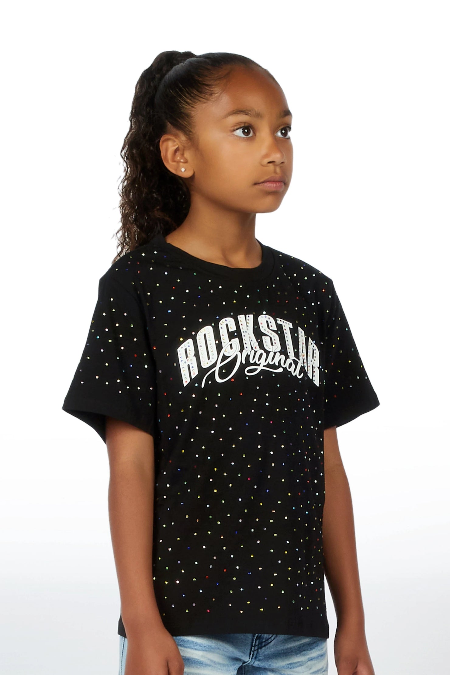 Girls Franchesca Black Rhinestone T-Shirt