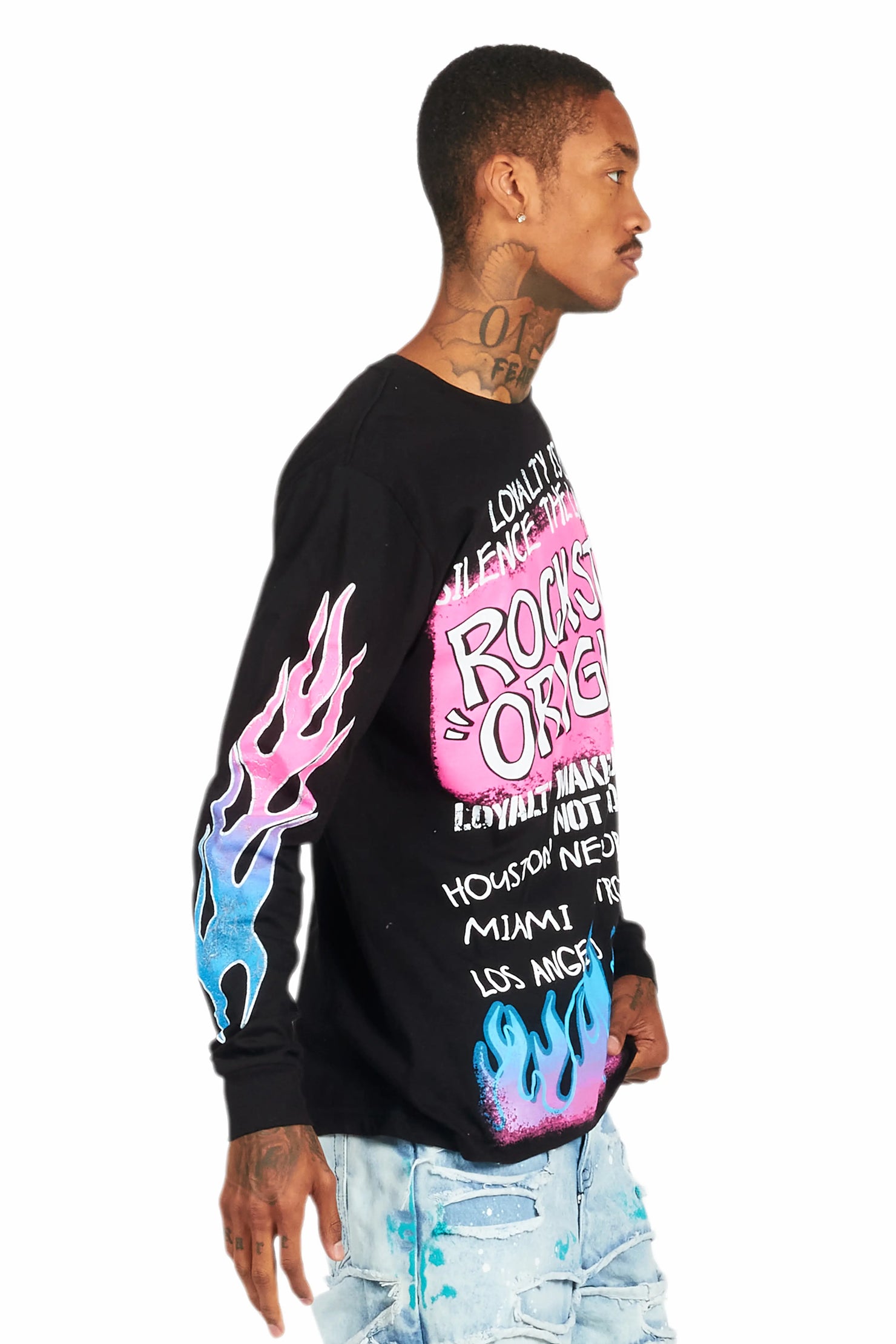 Beno Black/Pink Long Sleeve Graphic T-Shirt