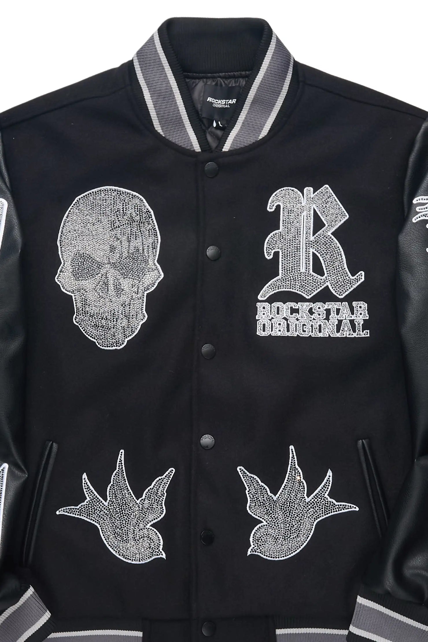 Vidar Black Rhinestone Varsity Jacket