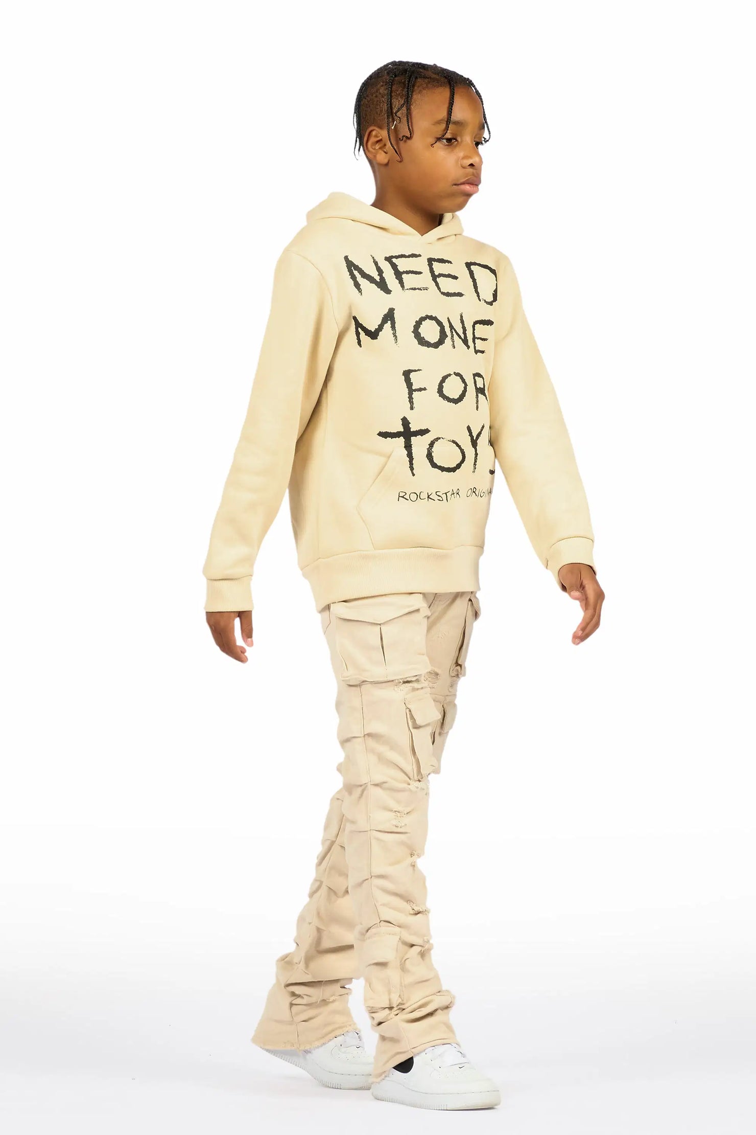Boys M4 Toys Beige Hoodie/Stacked Jean Set