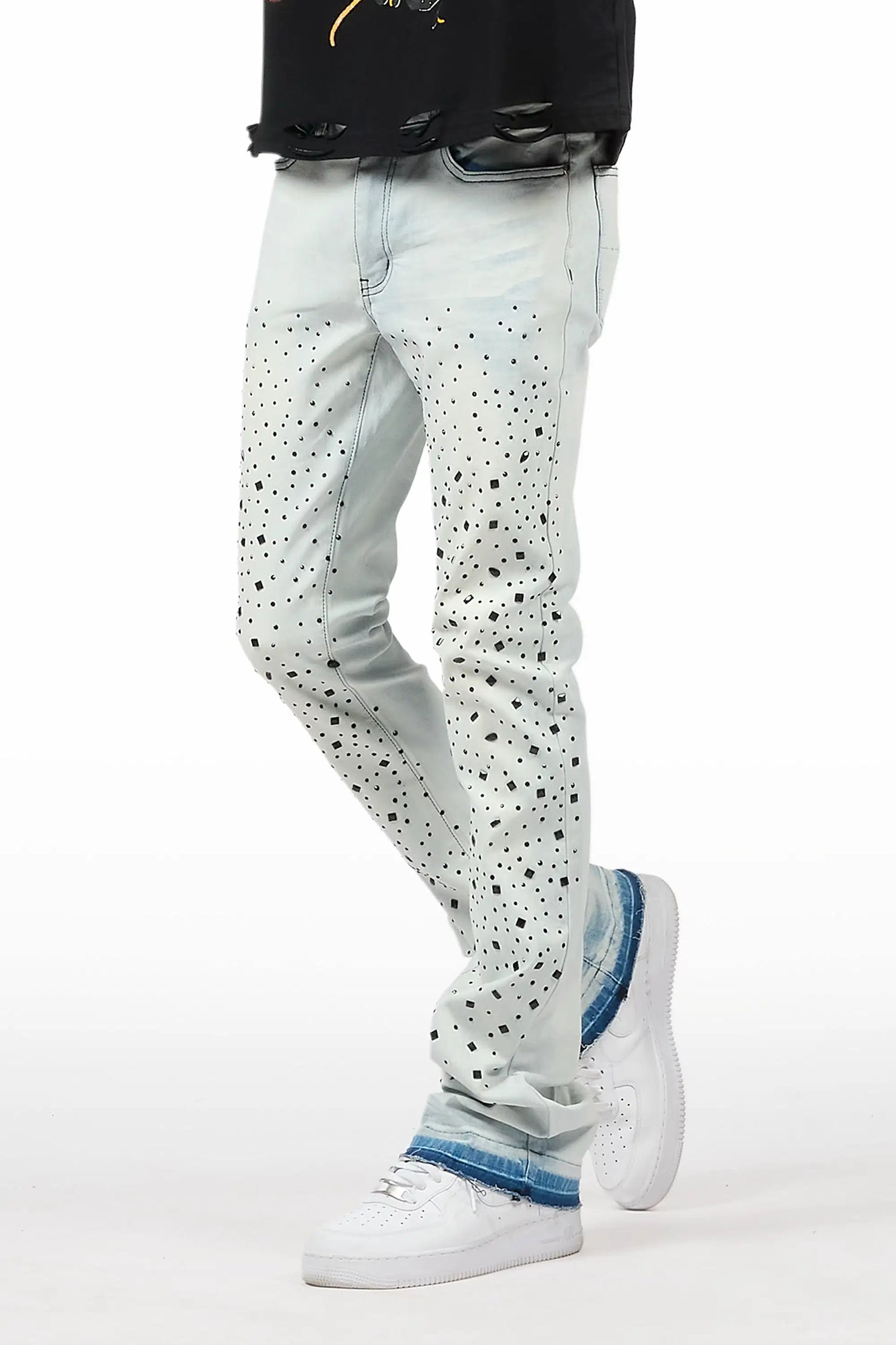 Twinkle Blue Rhinestone Stacked Flare Jean