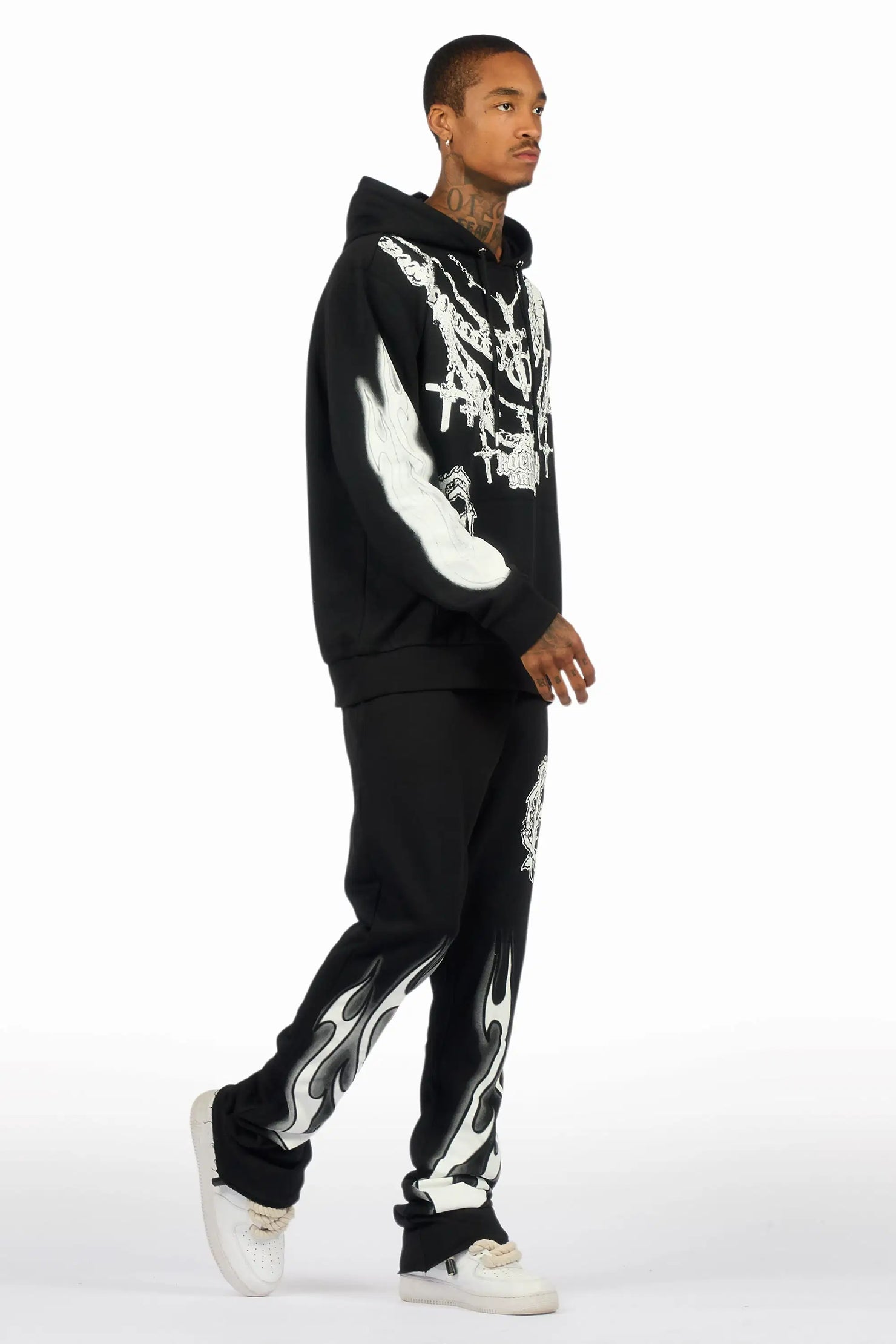 Nyro Black Hoodie/Stacked Pant Track Set