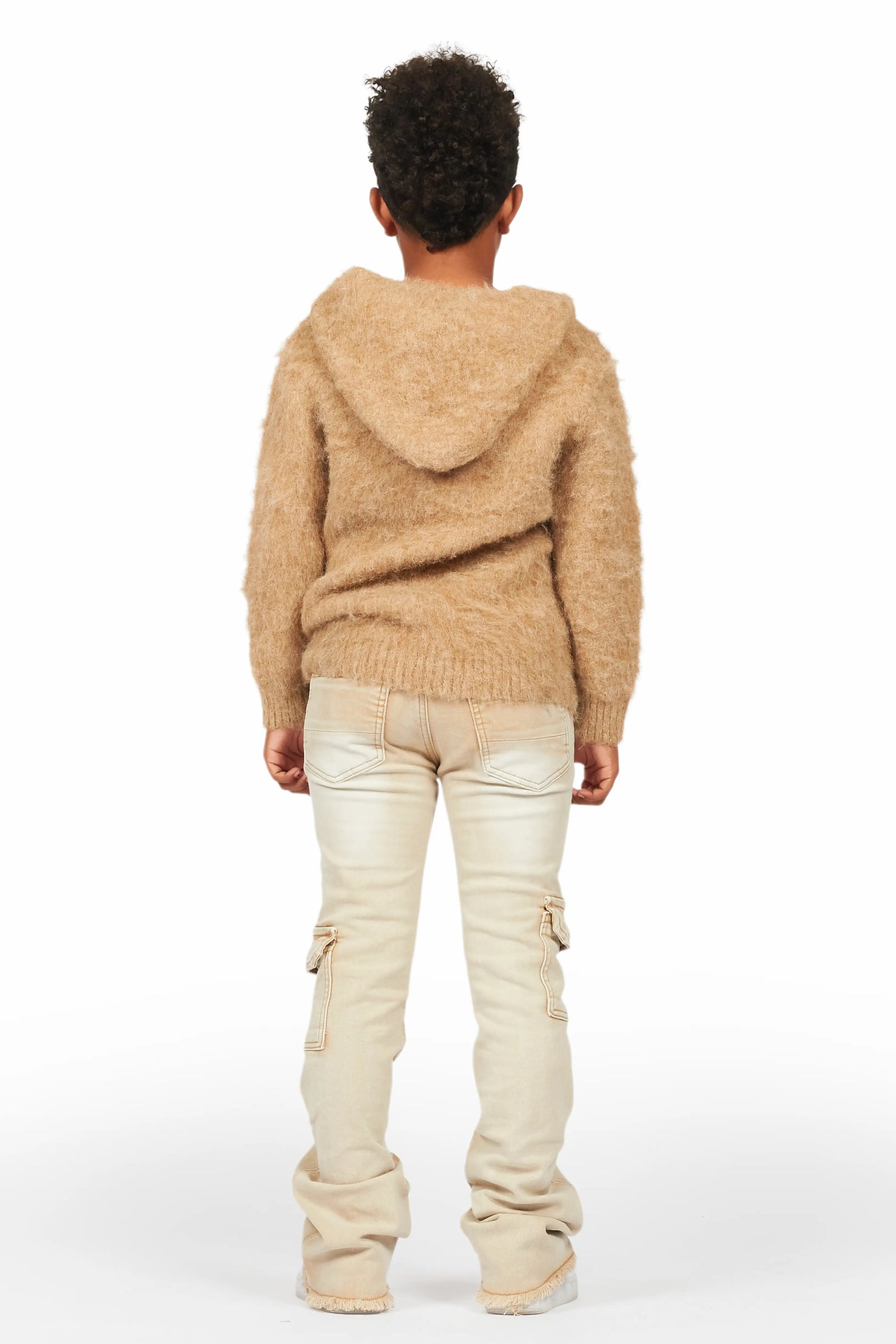 Boys Andros Brown/Tan Mohair Hoodie/Stacked Flare Jean Set