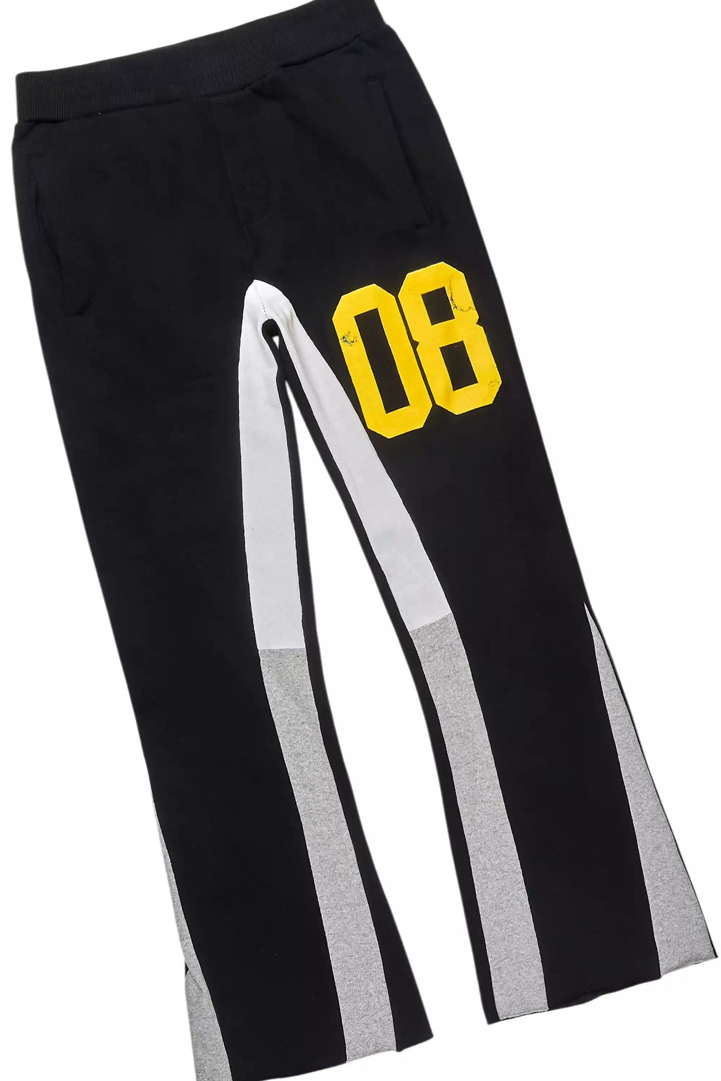 Boys Beau Black/Yellow Hoodie Stacked Flare Track Set