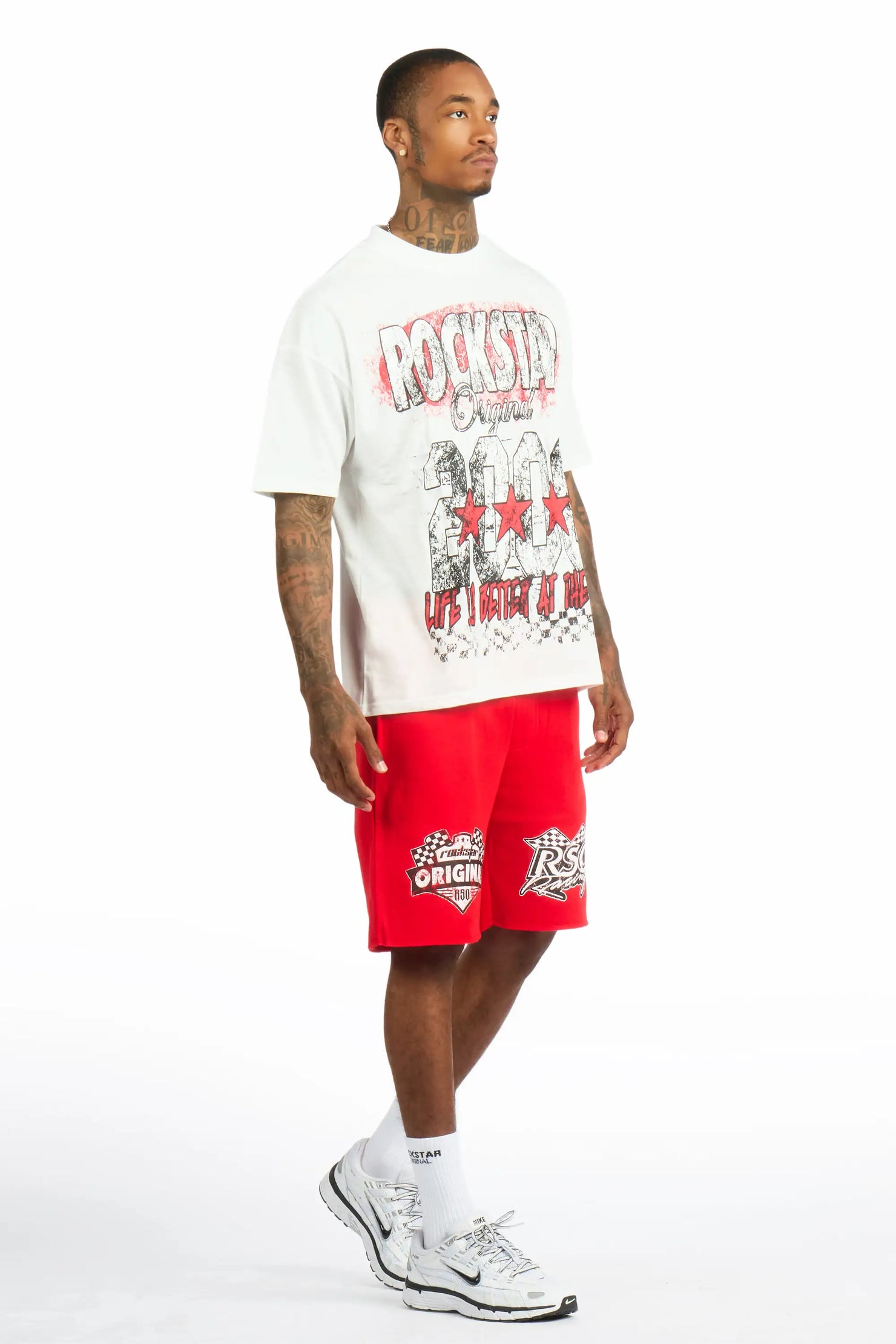 Racing Grung White/Red Graphic T-Shirt Short Set