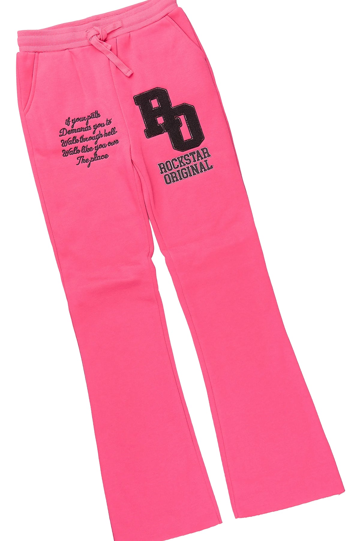 Girls Leslee Pink/Black Hoodie/Stacked Flare Track Set