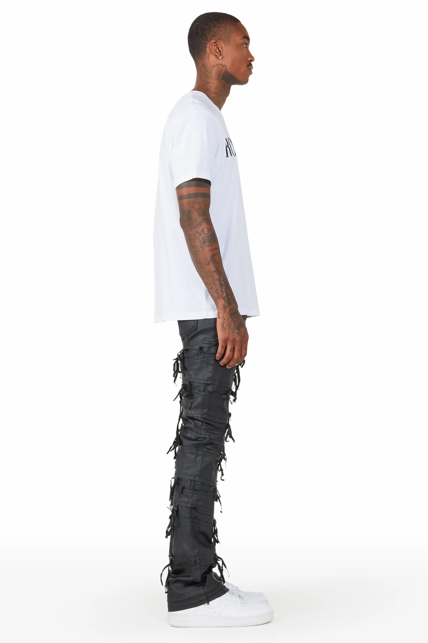 Dalon Black Waxed Stacked Flare Jean