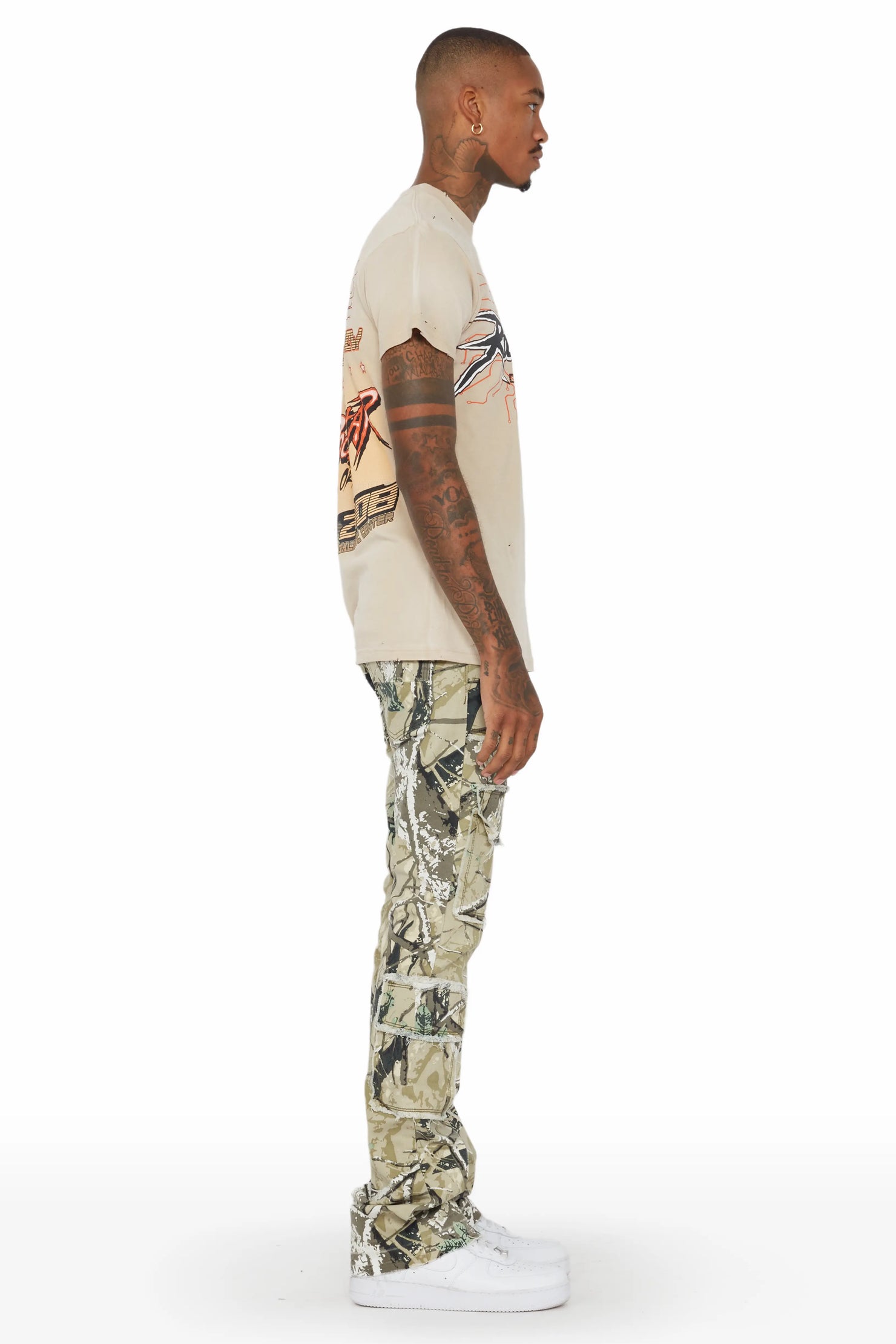Tyrell Tree Camo Stacked Flare Cargo Jean