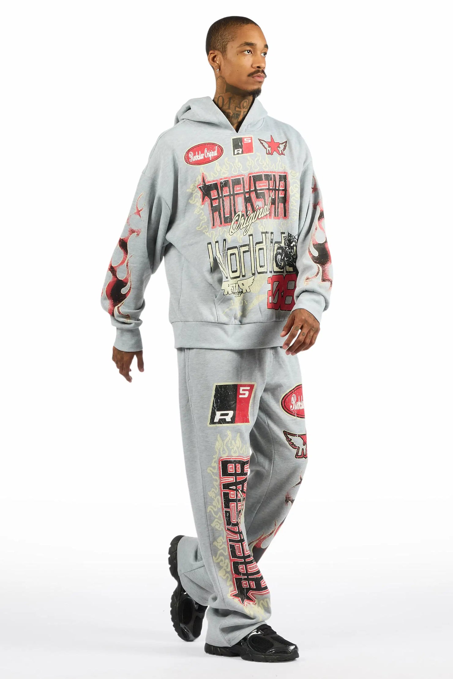 Deangelo Heather Grey Hoodie/Baggy Track Pant Set