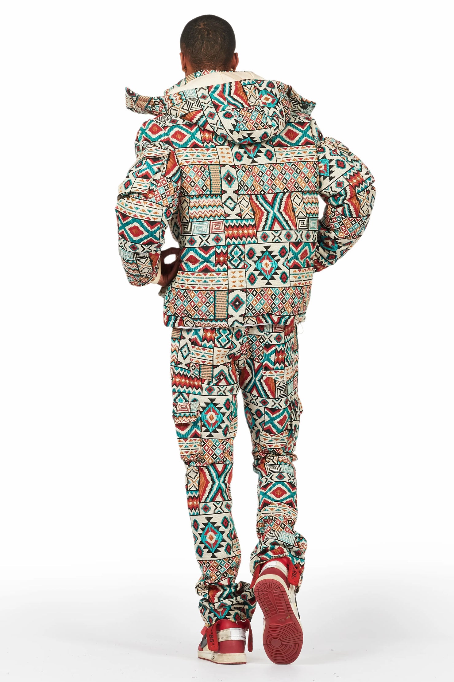 Nard Beige Multi Tapestry Stacked Flare Jean