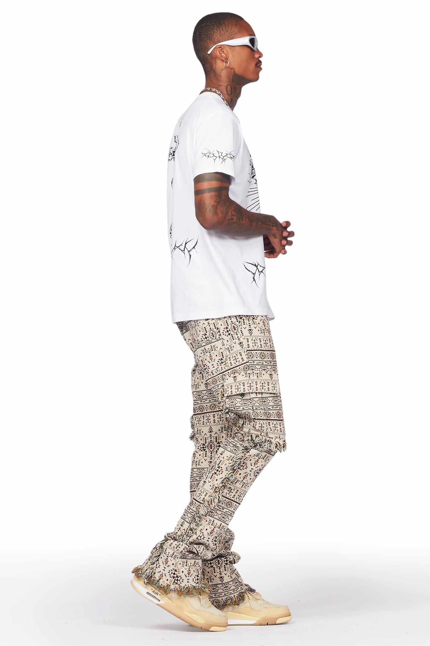 Ayami Beige Slim Tapestry Flare Jean