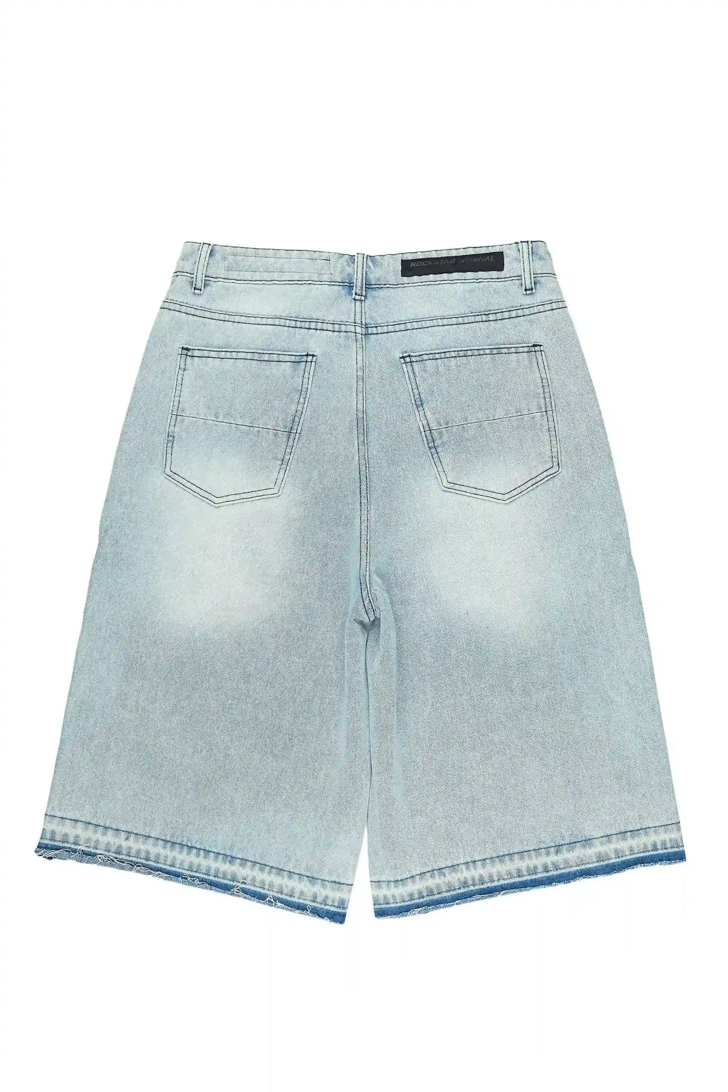 Olivier Light Blue Patch Rhinestone Denim Short