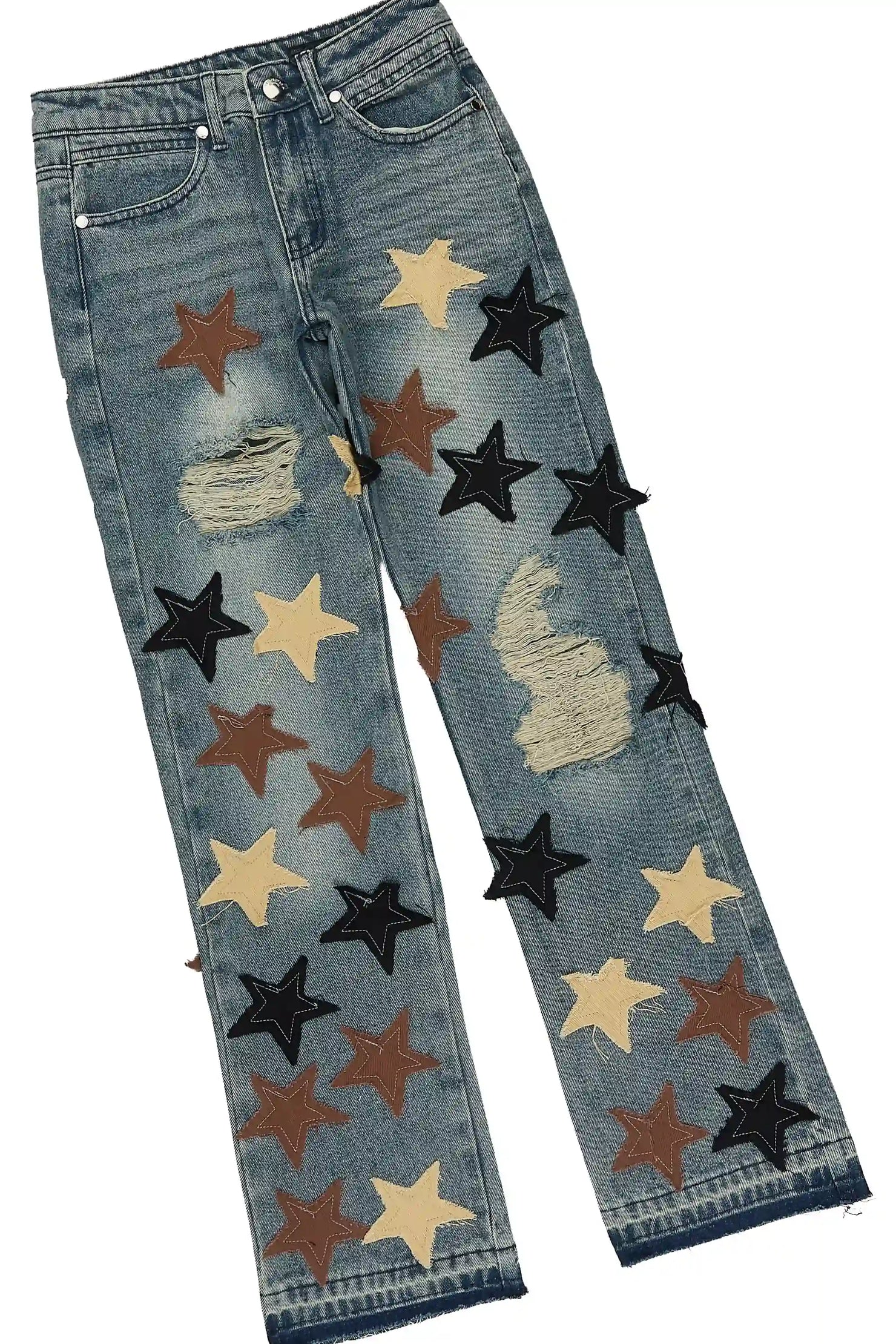Boys Byson White/Brown T-Shirt Patchwork Jean Set