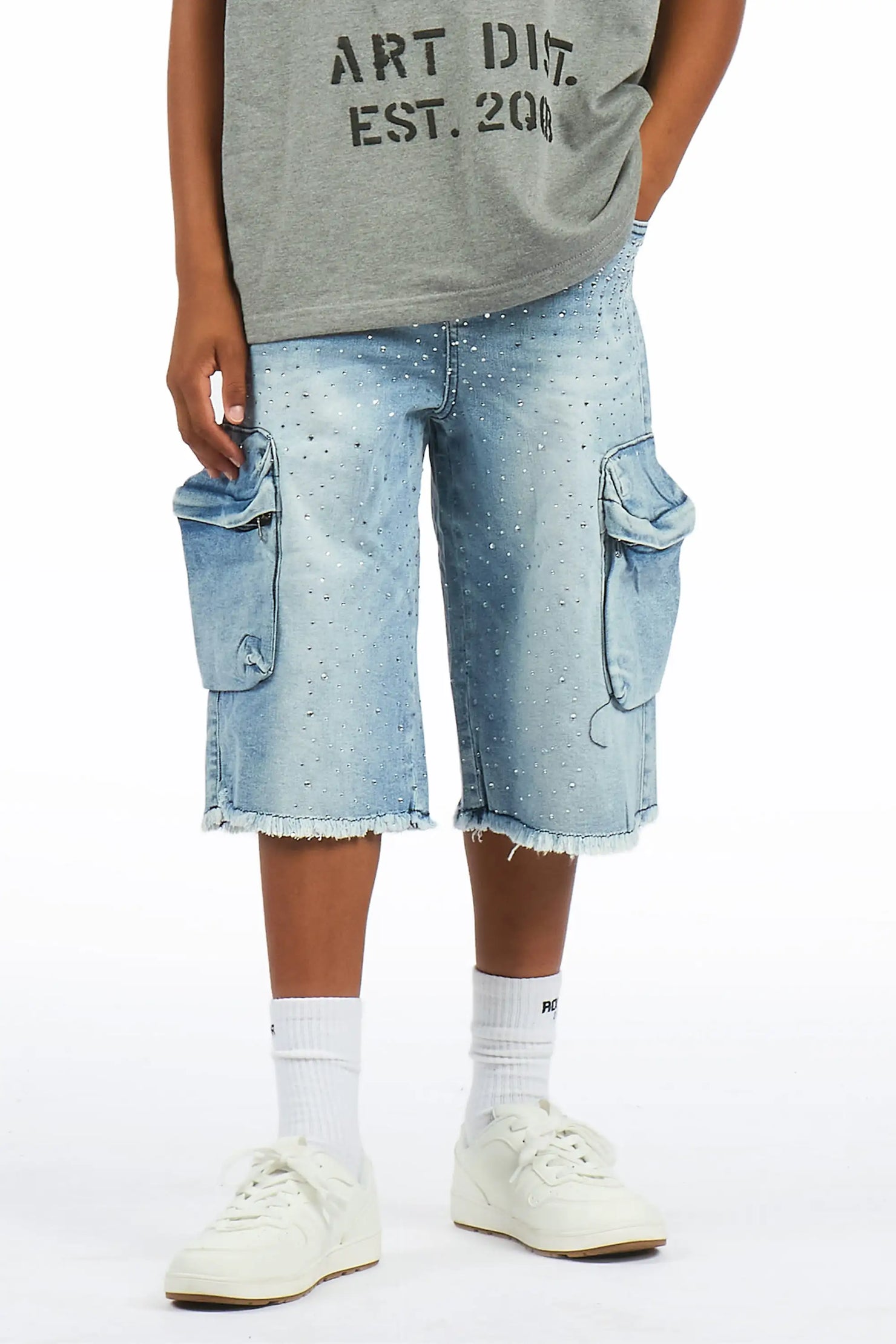 Boys Grand Light Wash Rhinestone Jort