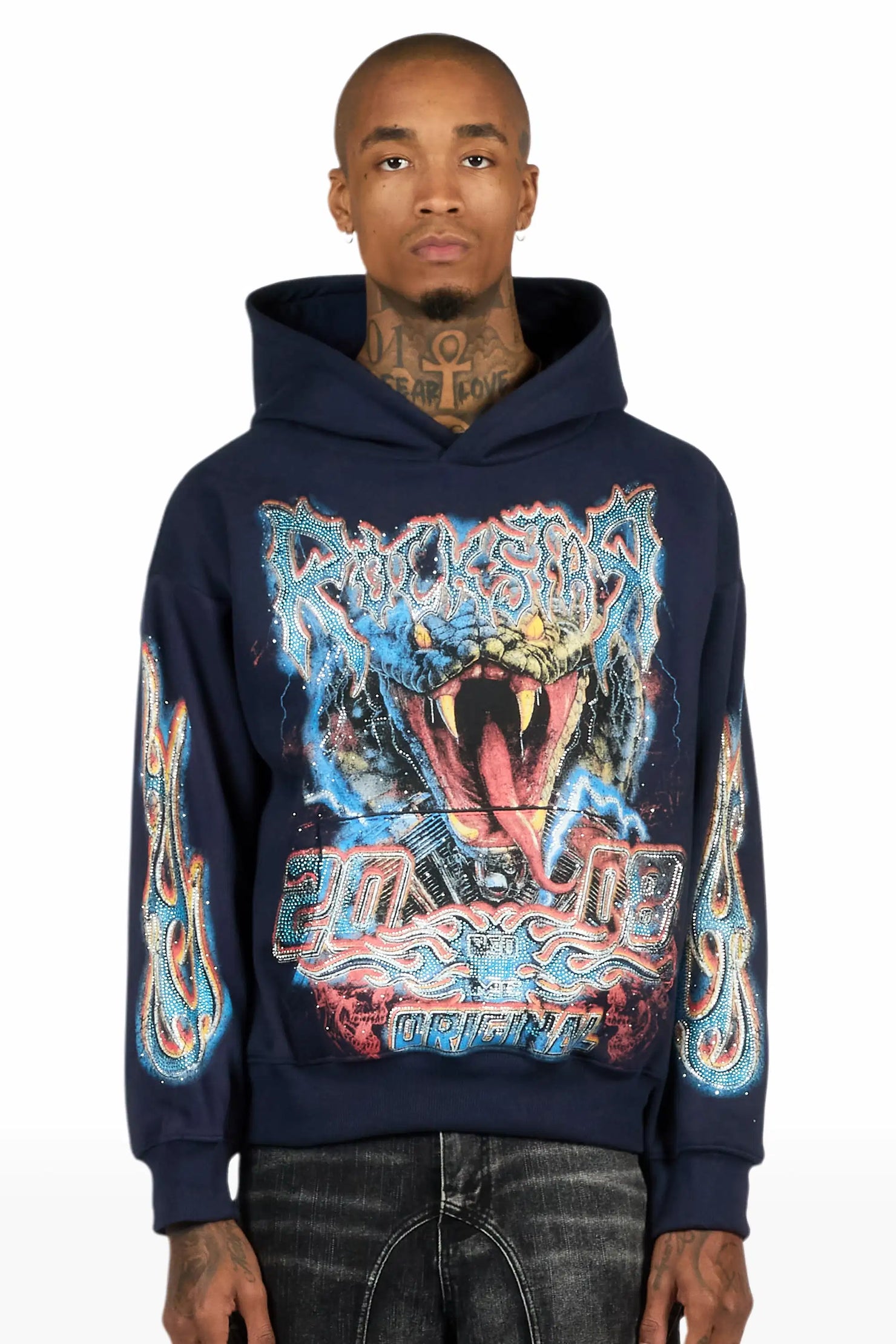 Rhylo Navy Rhinestone Oversized Hoodie