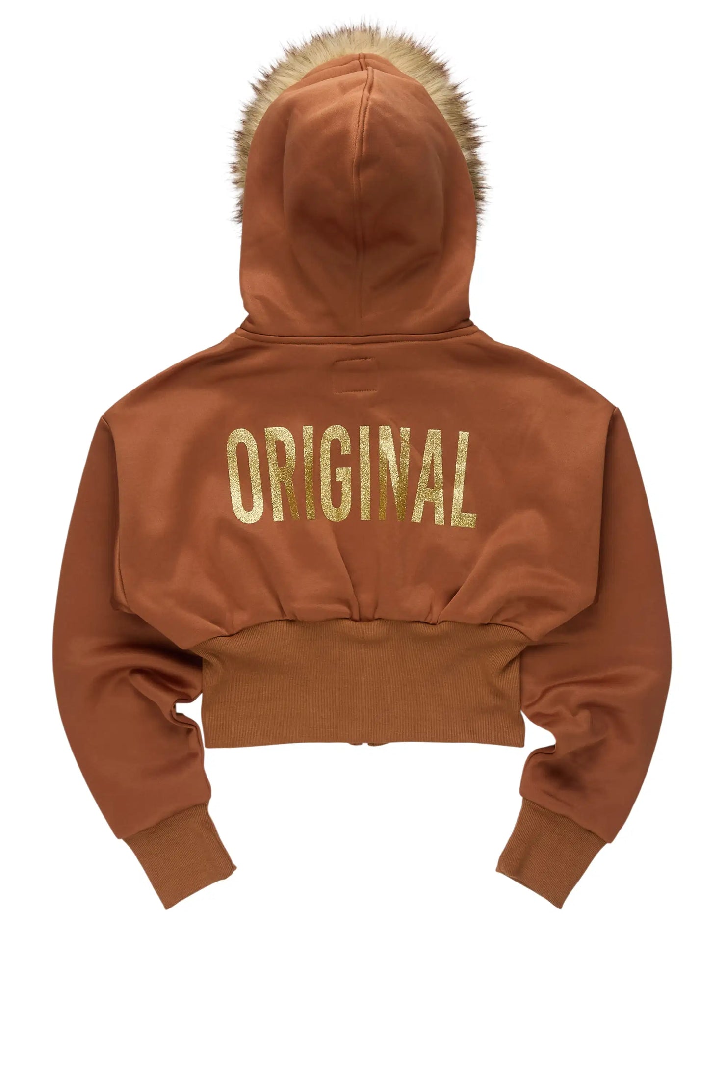 Felecia Brown Zip Up Hoodie With Fur Hood