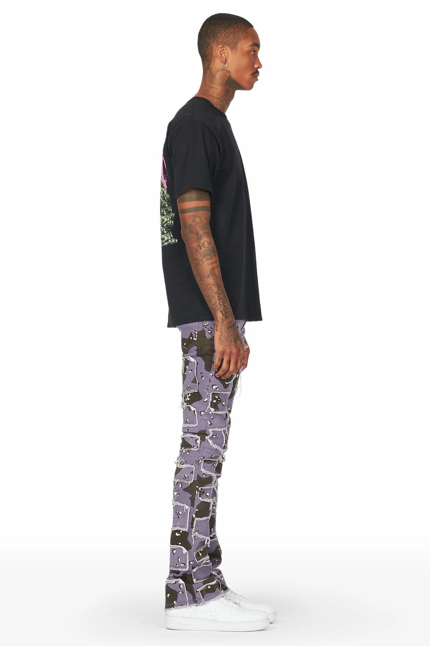 Shake Purple Camo Stacked Flare Jean