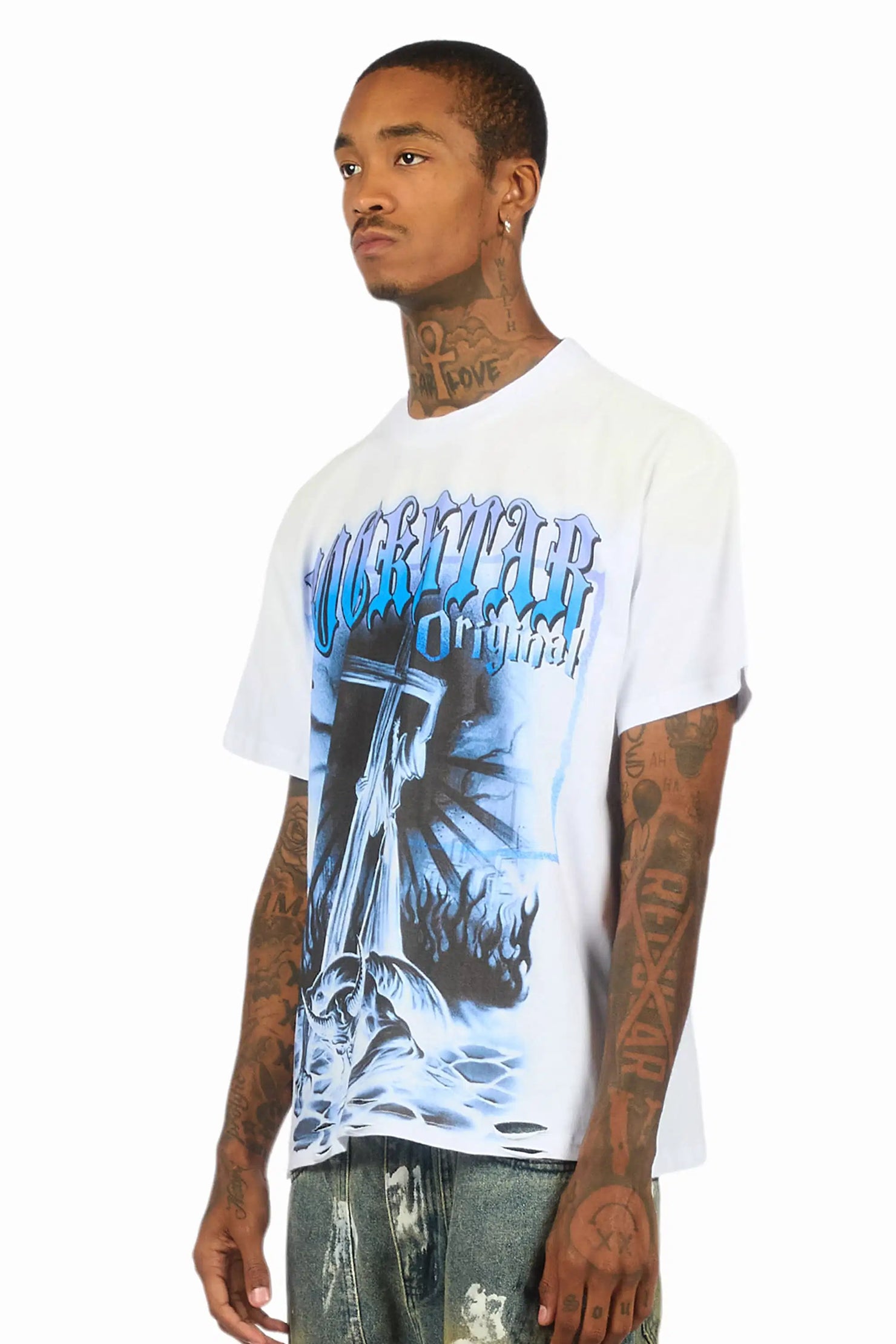 Renzo White Oversized Graphic T-Shirt