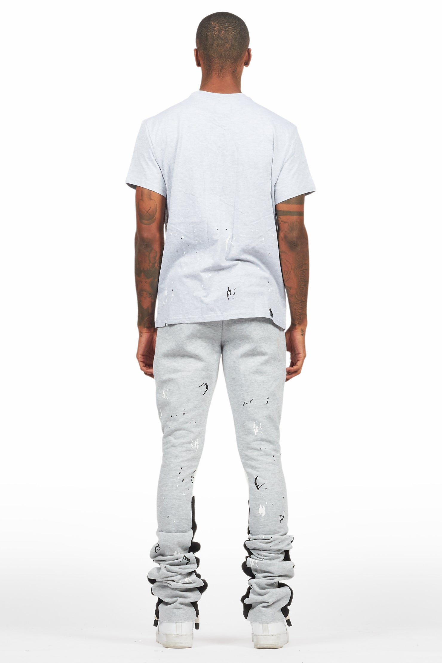 Scottie Heather Grey T-Shirt/Stacked Flare Track Pant Set