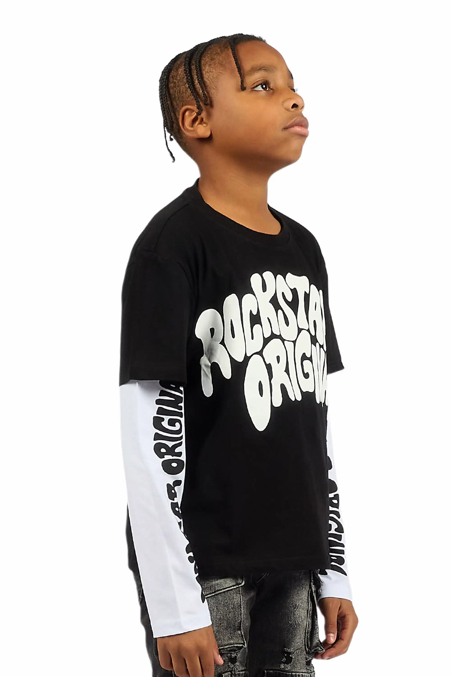 Boys Monit Black/White Double Layer Graphic T-Shirt