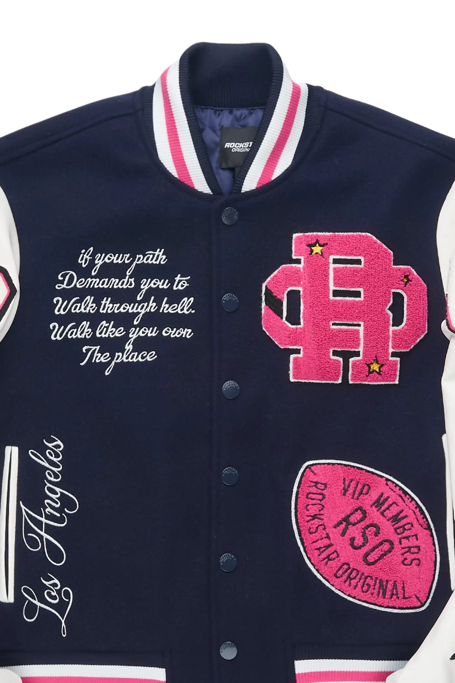 Adrienne Navy/Pink Oversized Varsity Jacket