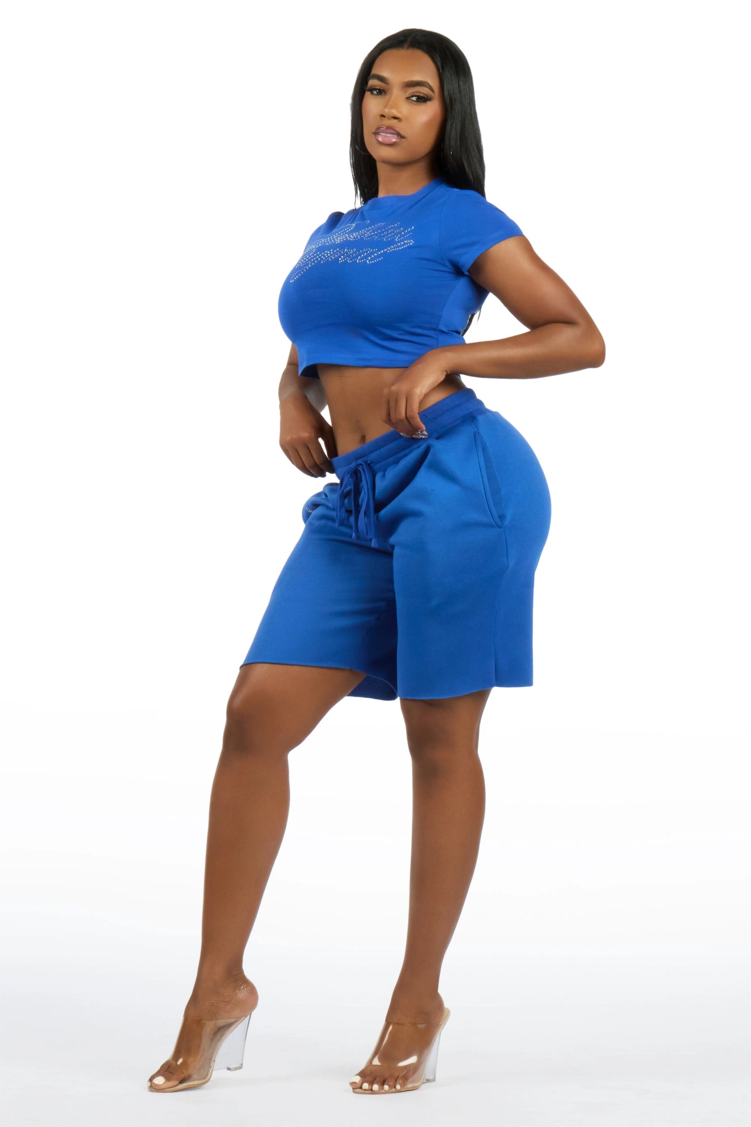 Taiesha Blue Rhinestone T-Shirt Short Set
