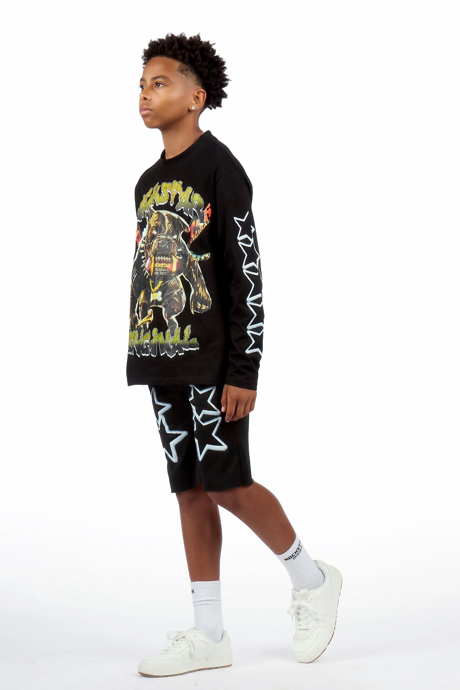 Boys Brayix Black/Black L/S T-Shirt Short Set