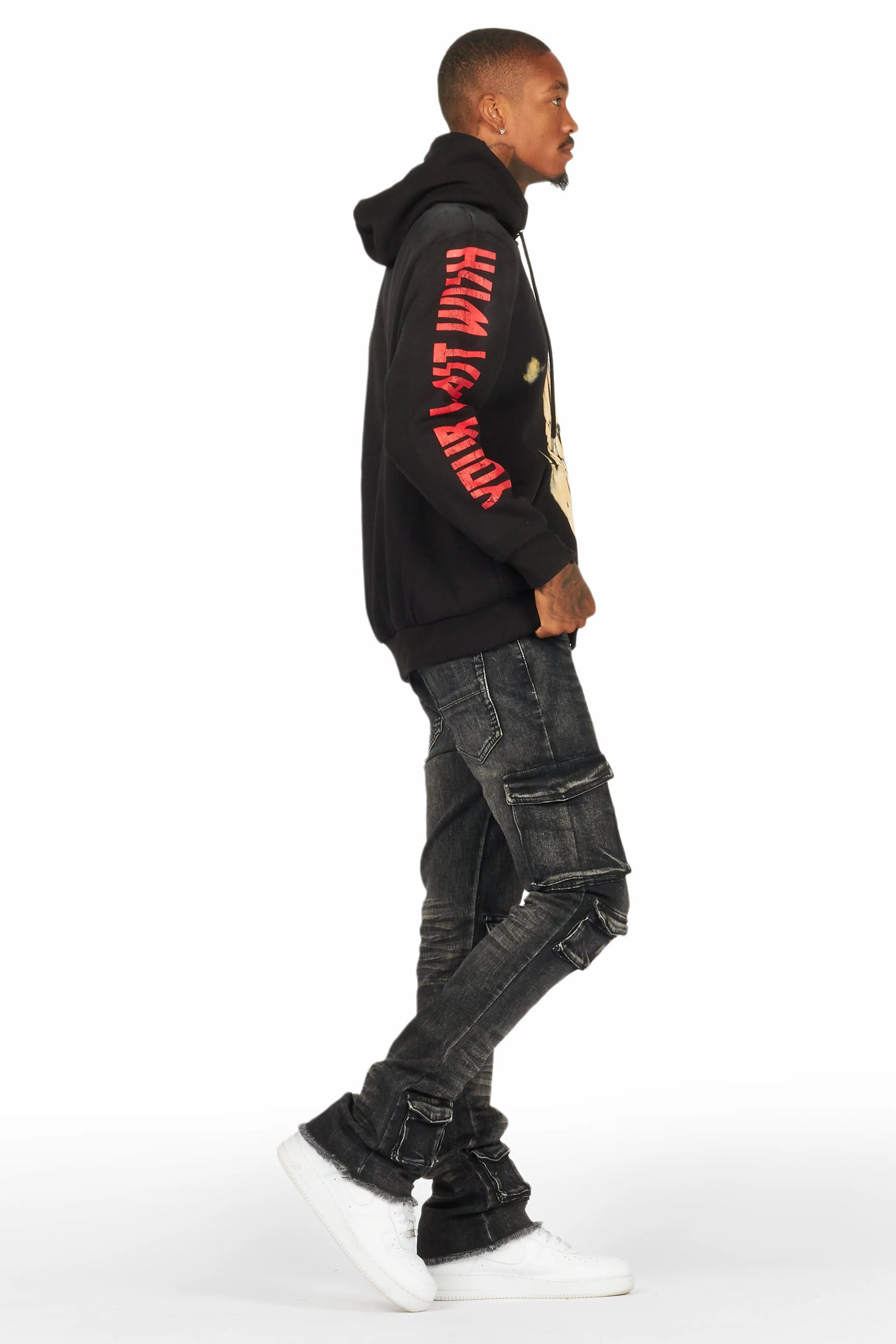 Dunebi Black Distressed Graphic Hoodie