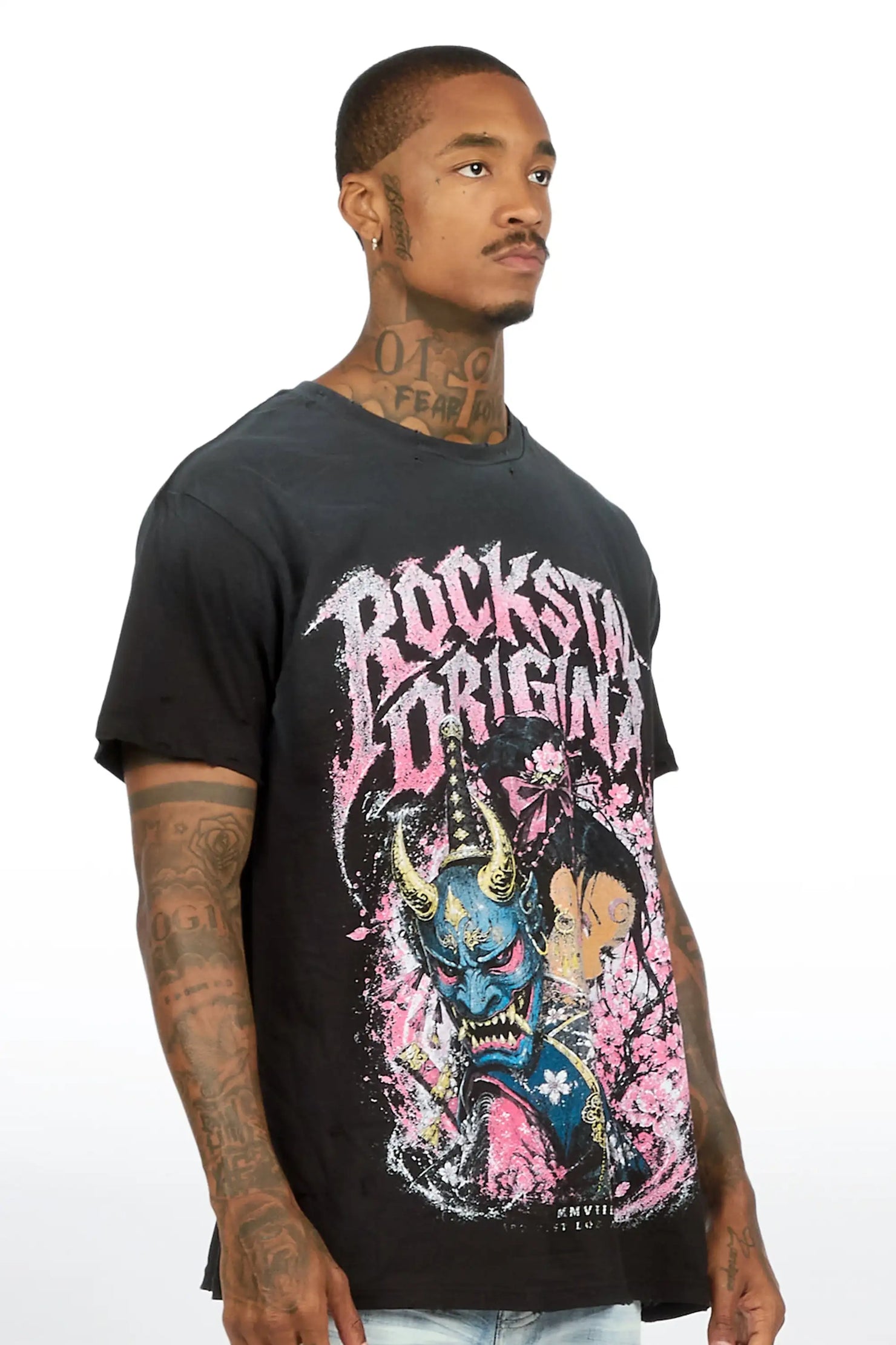 Kavero Black Oversized Graphic T-Shirt