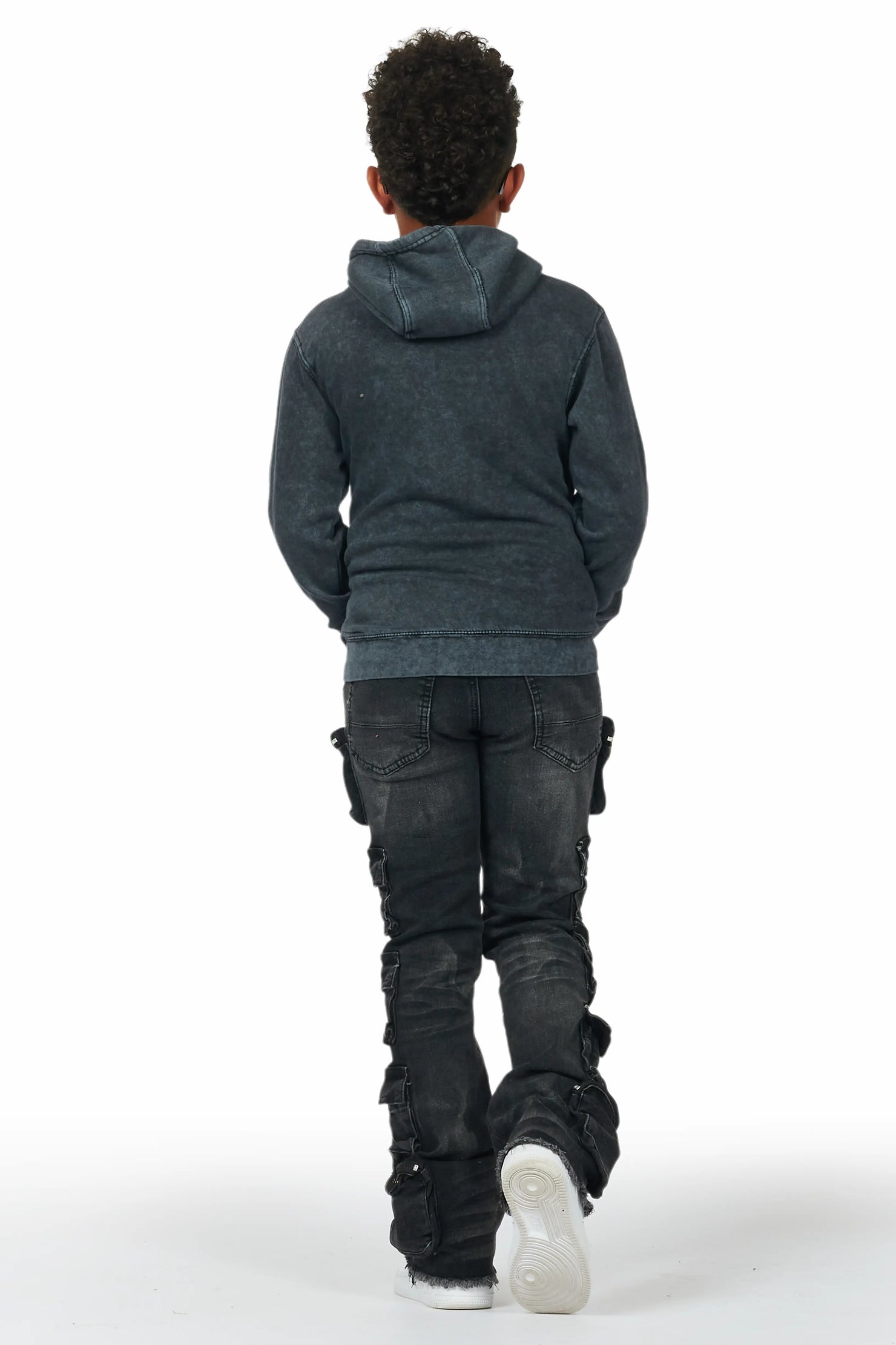 Boys Root Vintage Black Hoodie/Cargo Stack Flare Jean Set