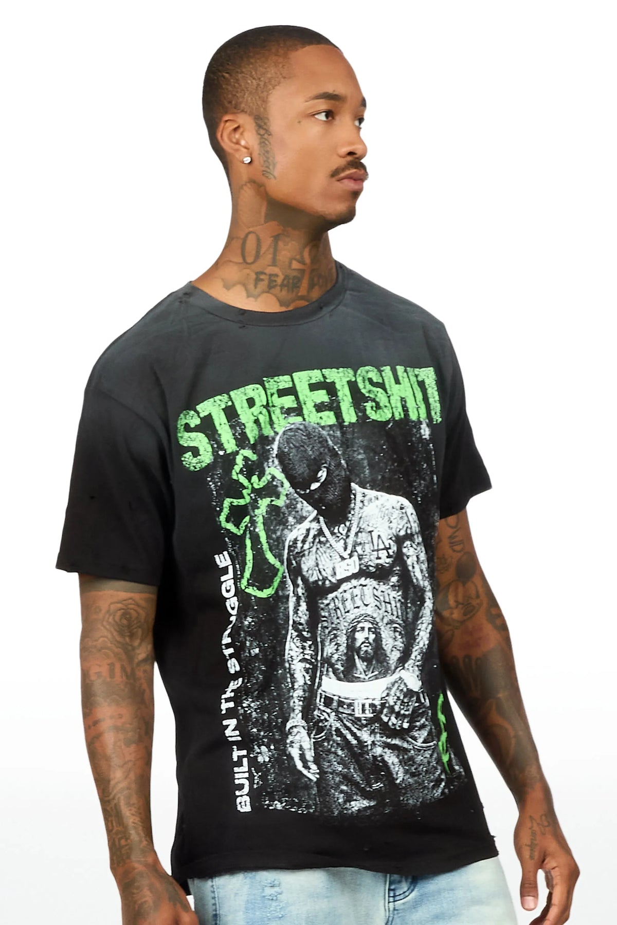 Kace Black Oversized Graphic T-Shirt