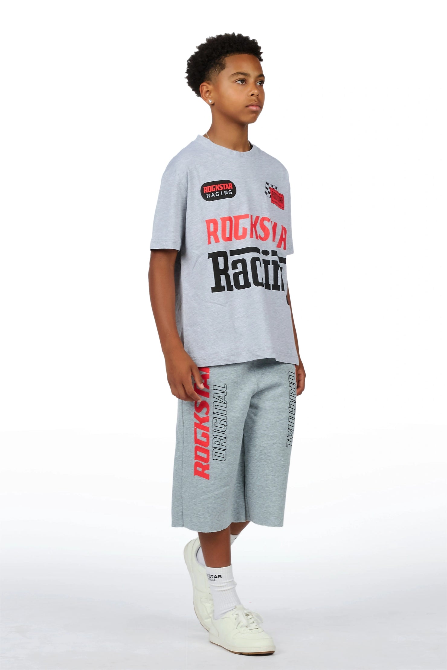 Boys Spiller Grey Oversized T-Shirt/Jort Set