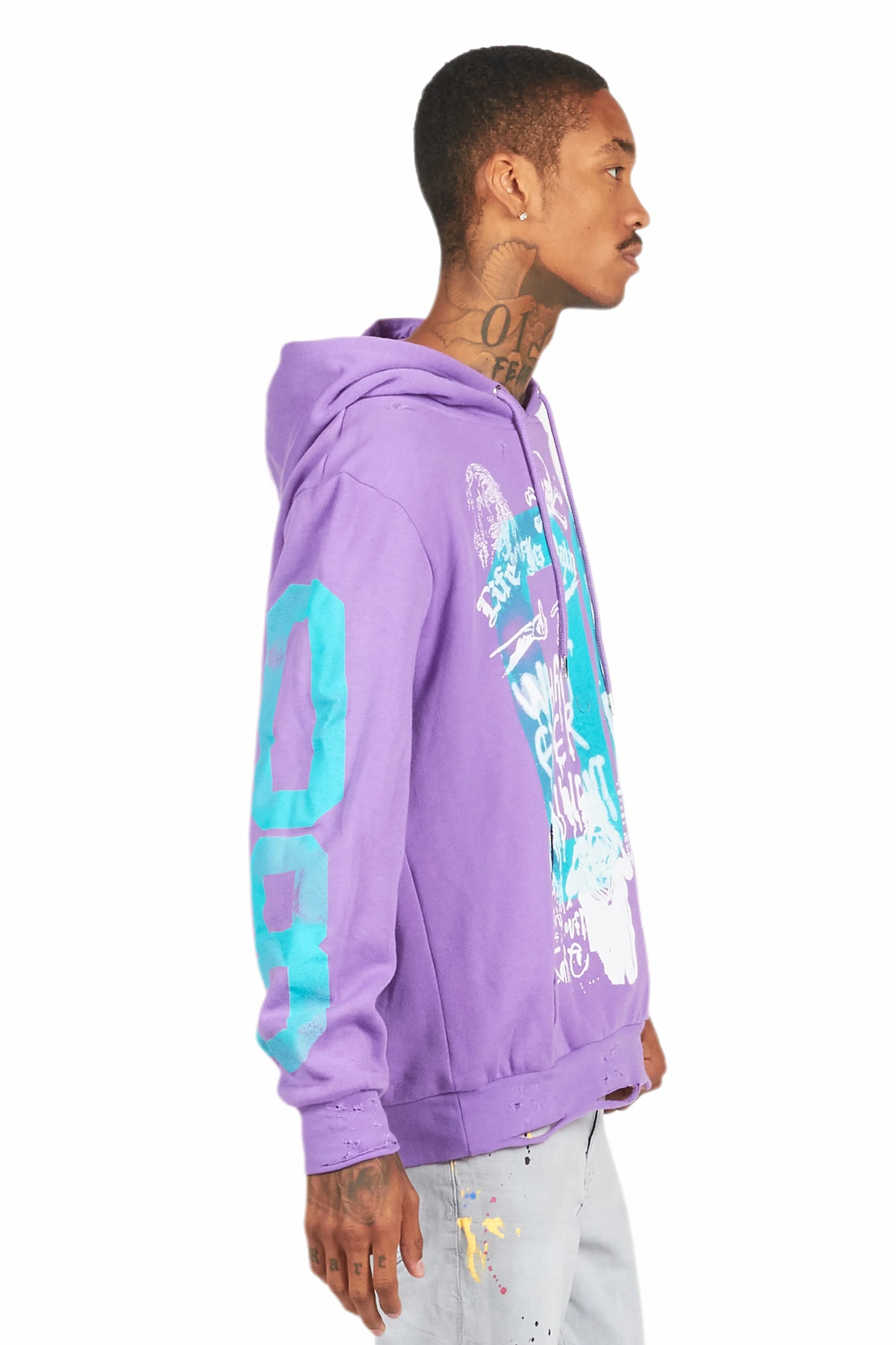 Grill Purple Distressed Graphic Hoodie