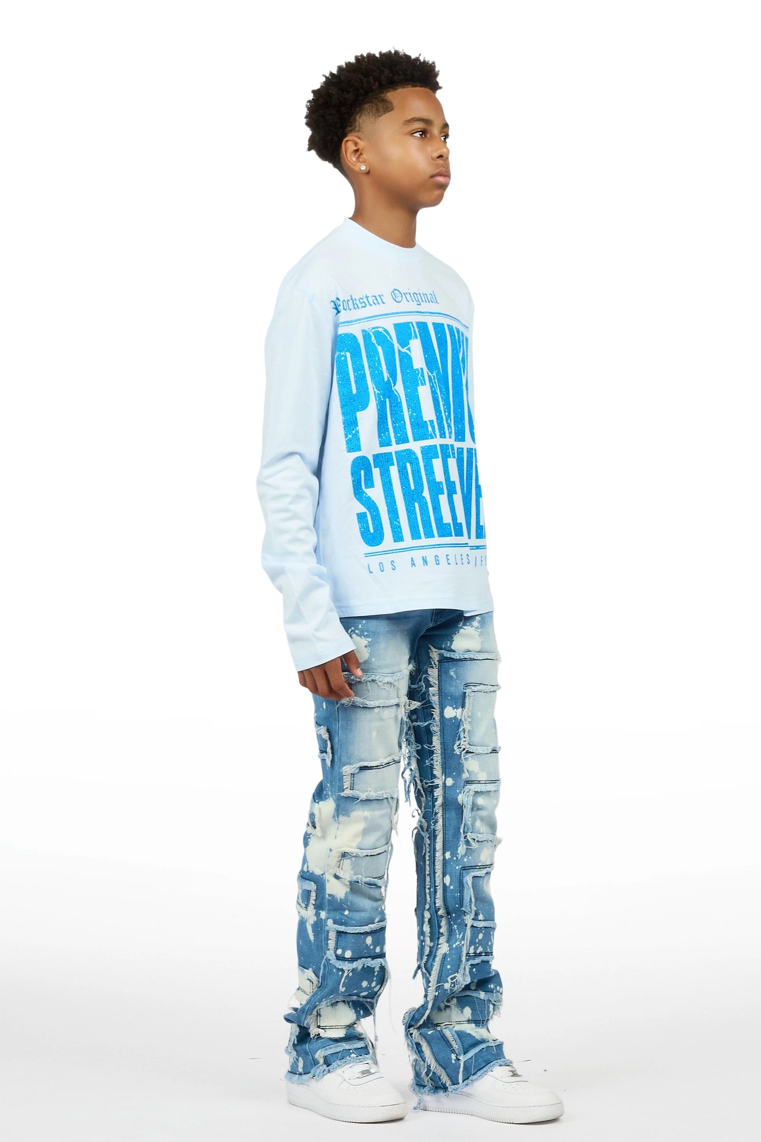 Boys Pluto Light Blue/Blue Long Sleeve T-Shirt Stacked Jean Set