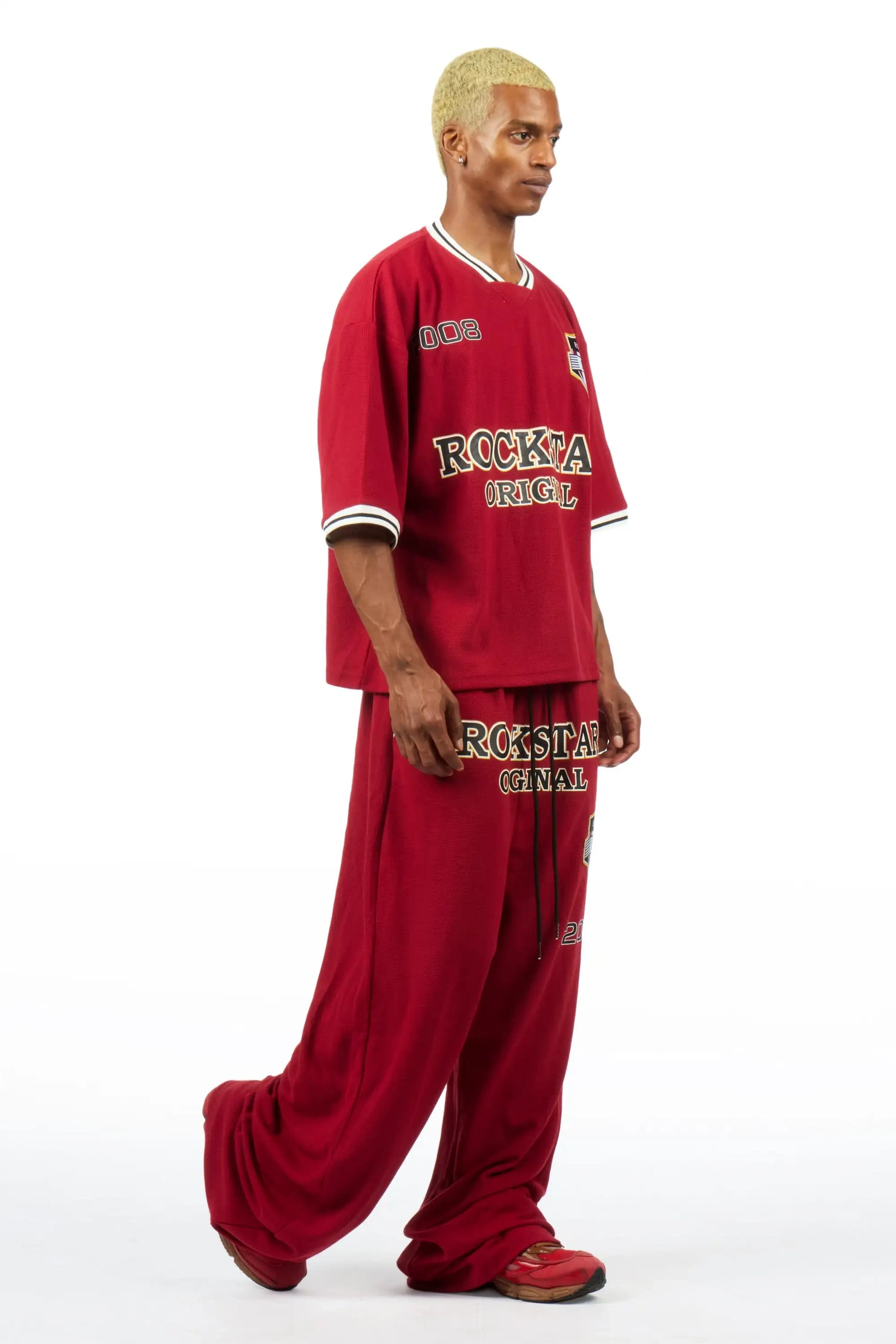 Ezel Red Crop Boxy Tee/Barrel Fit Track Set