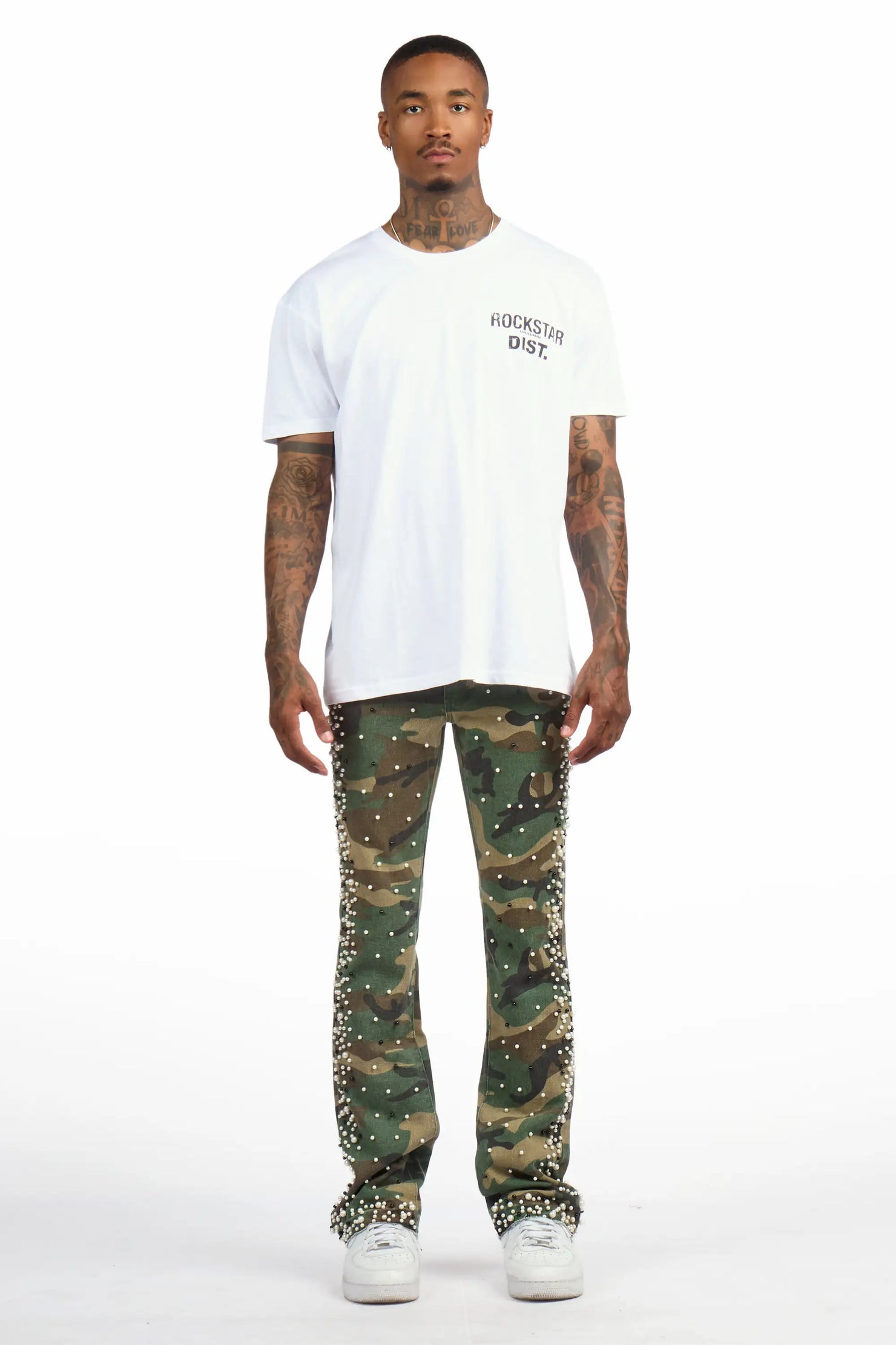 Warren Faded Camo Pearl Stacked Flare Jean