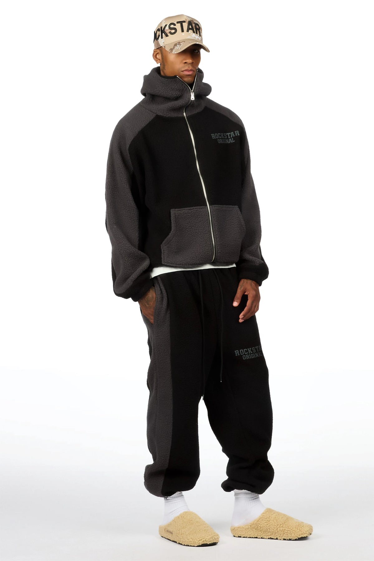 Minero Sherpa Black Zip Up Hoodie/Jogger Track Set