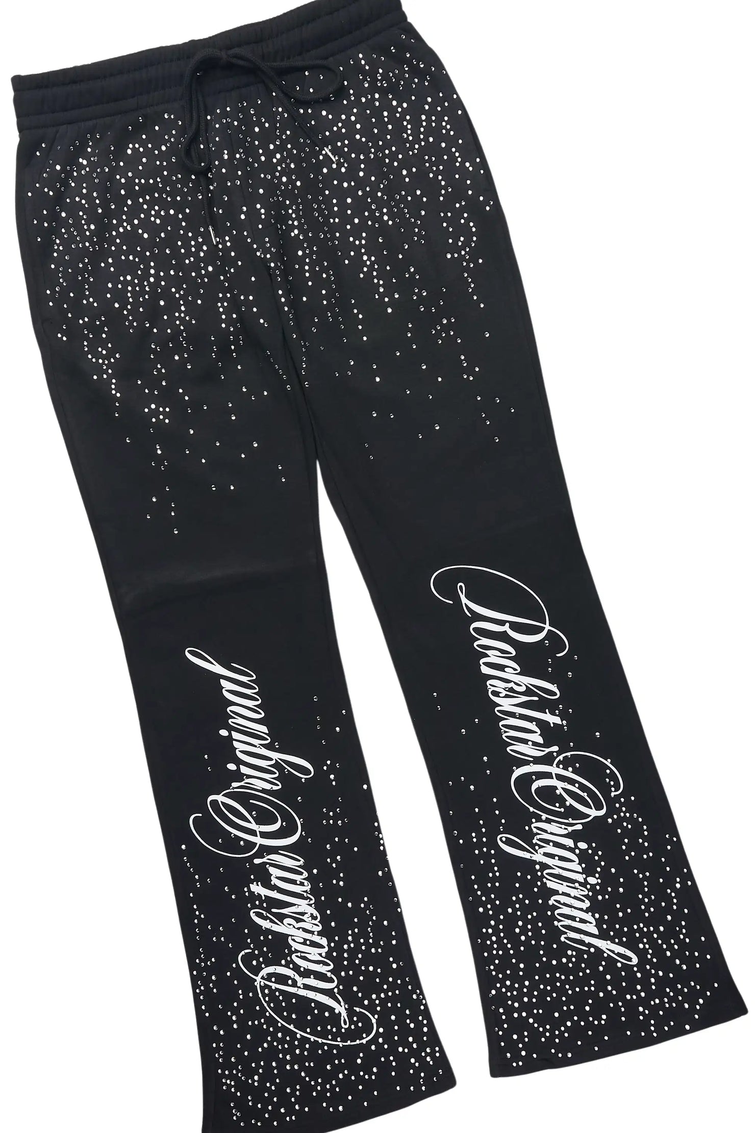 Strayce Black/White Rhinestone Hoodie Relaxed Track Set