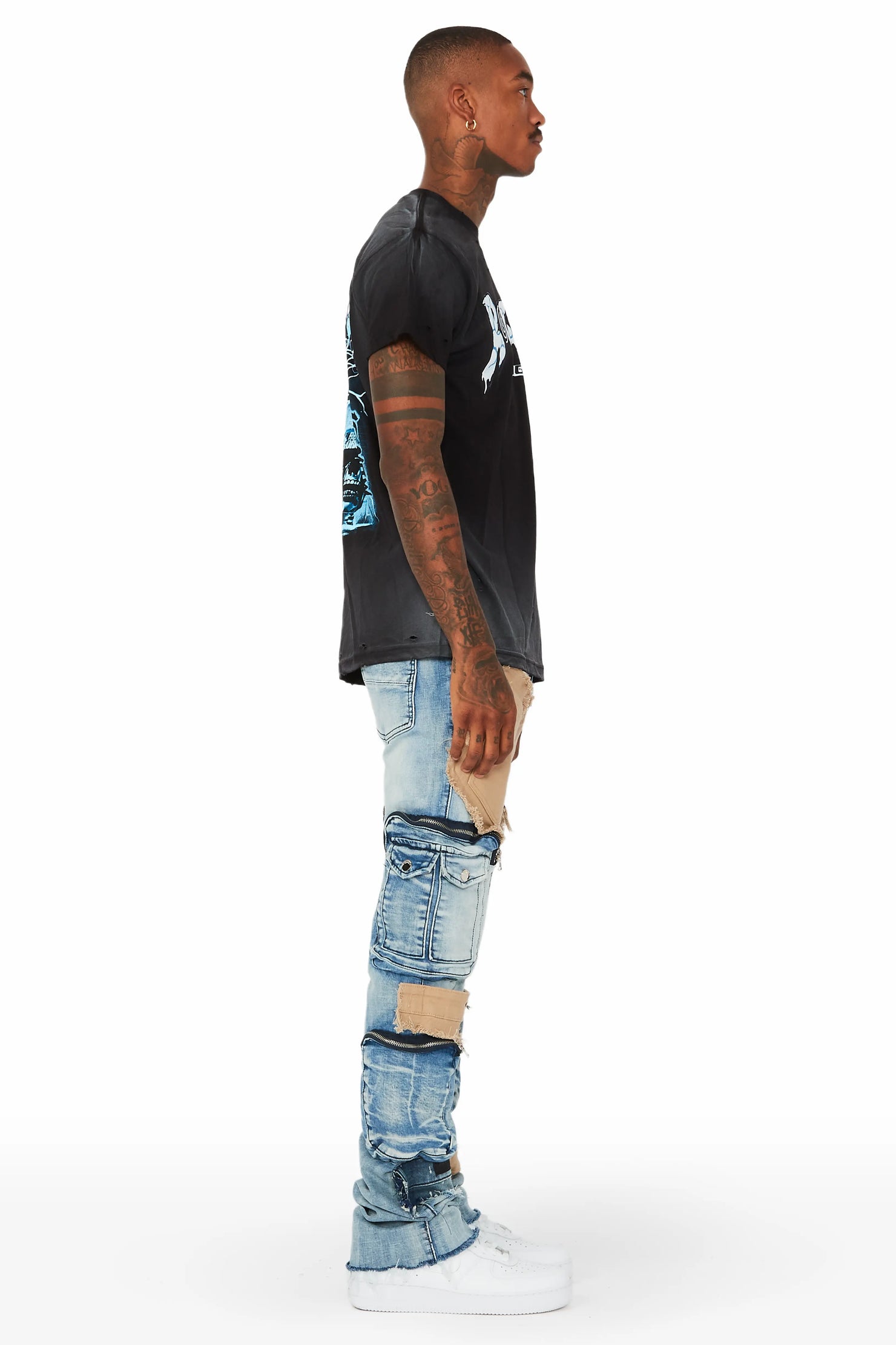 Orion Blue Patchwork Stacked Flare Jean