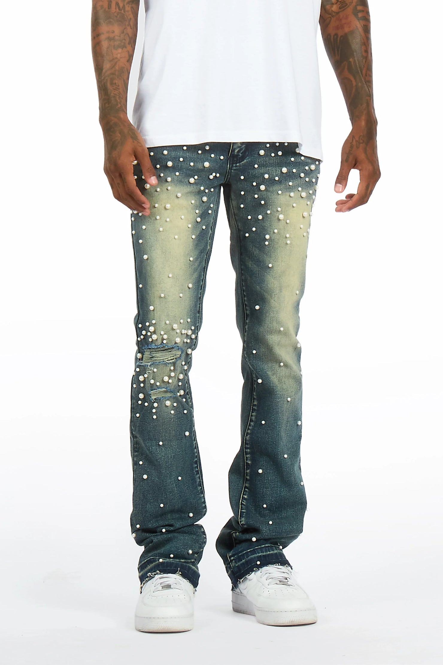 Lennux Dark Blue Pearl Stacked Fit Jean