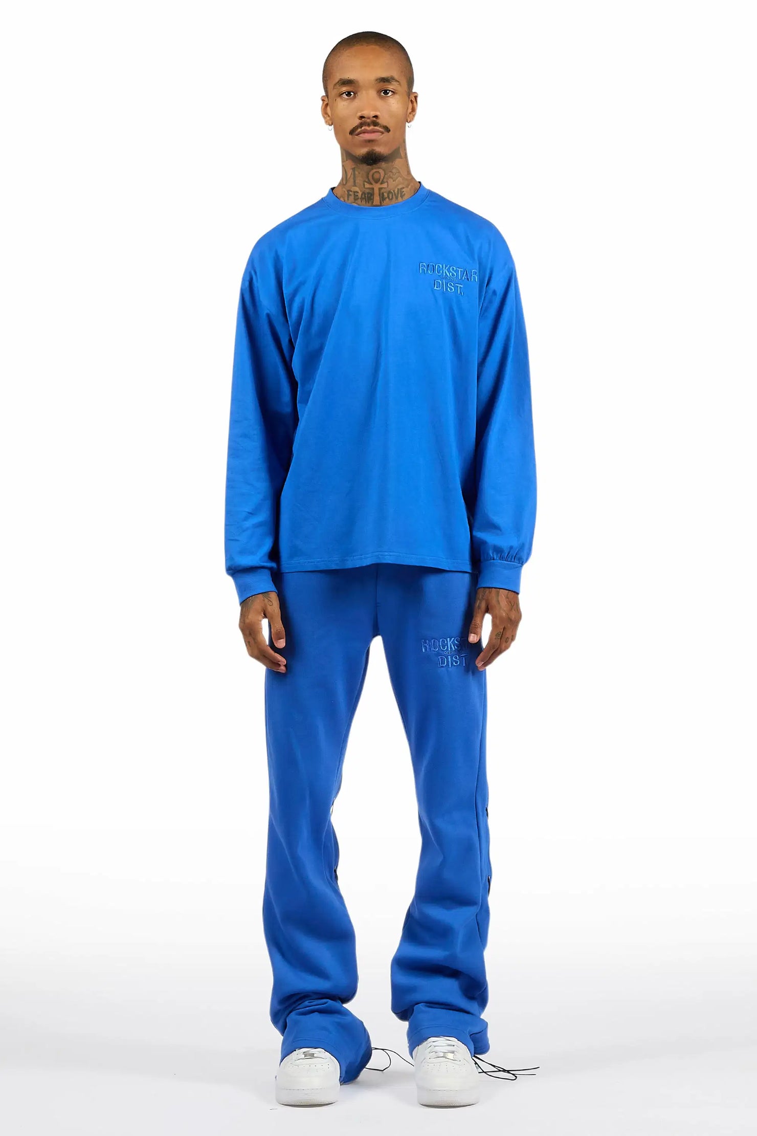 Antal Royal Blue Long Sleeve T-Shirt/Baggy Stacked Track Set