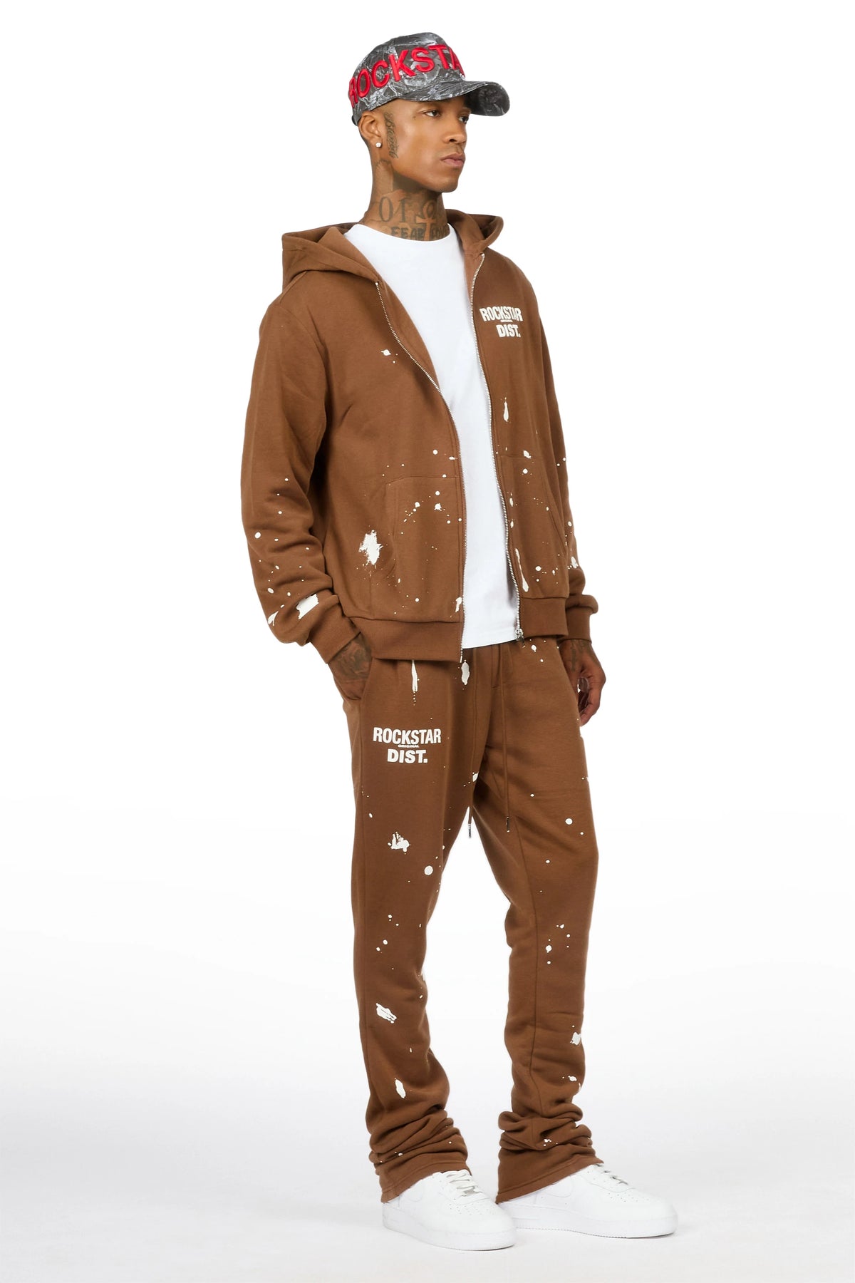 Zip Up Brown Raffer Hoodie/Stacked Track Set