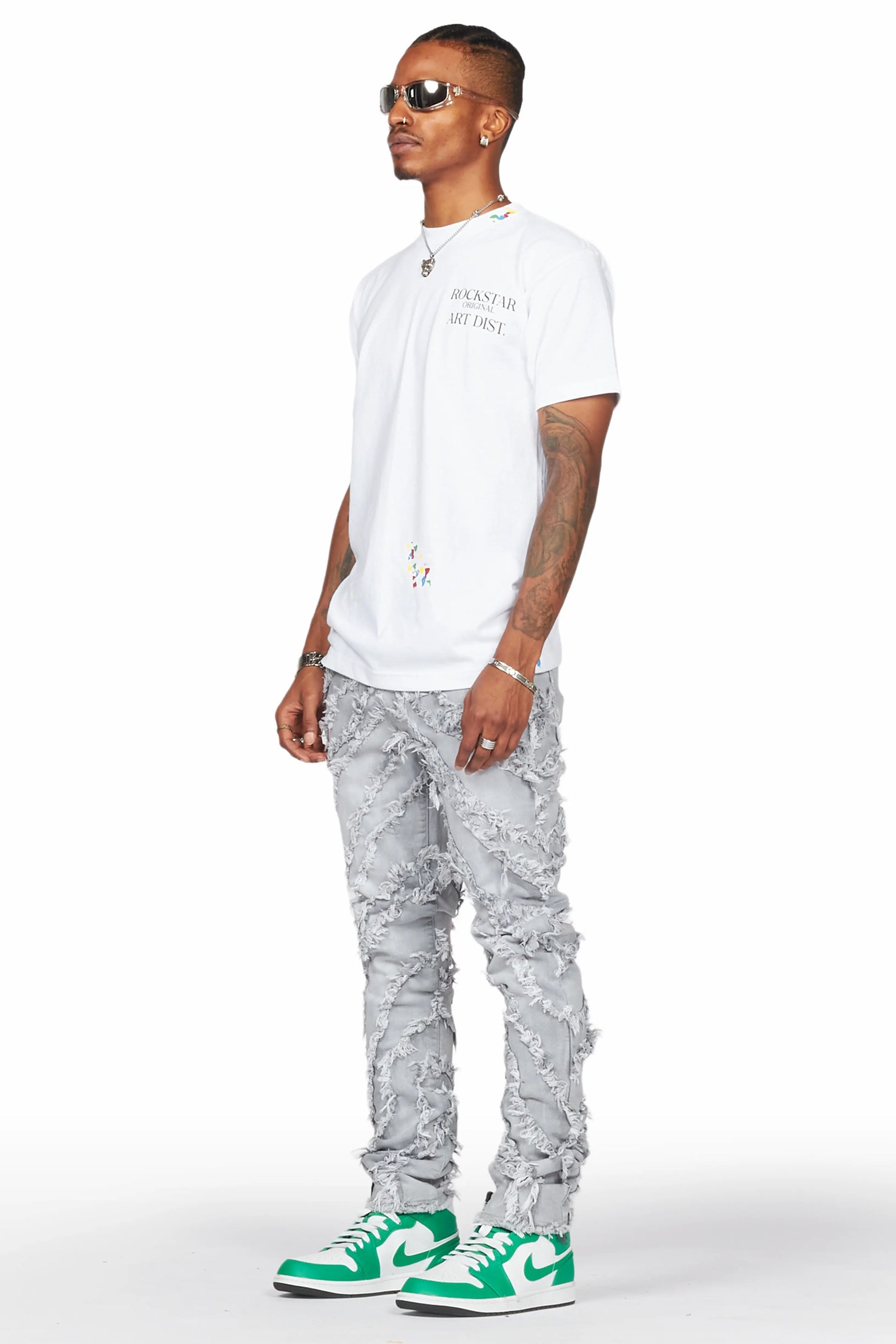 Cadiz Grey Diagonal Patch Skinny Fit Jean