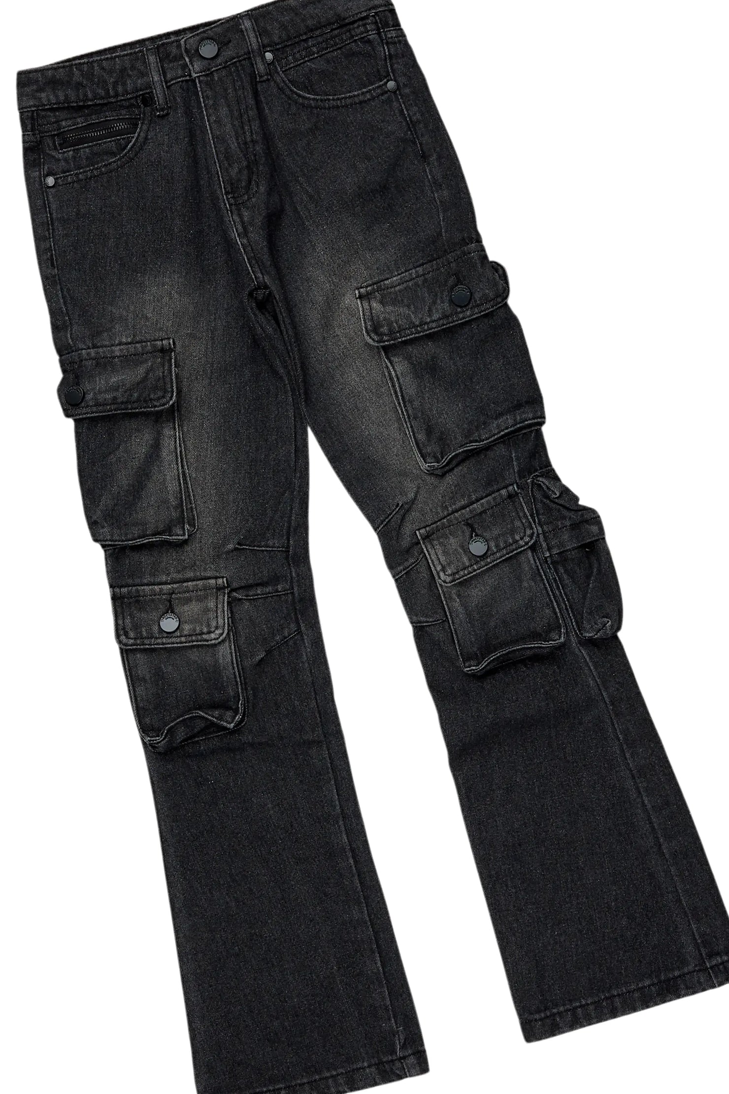 Boys Fields Vintage Grey/Black Hoodie/Stacked Flare Jean Set