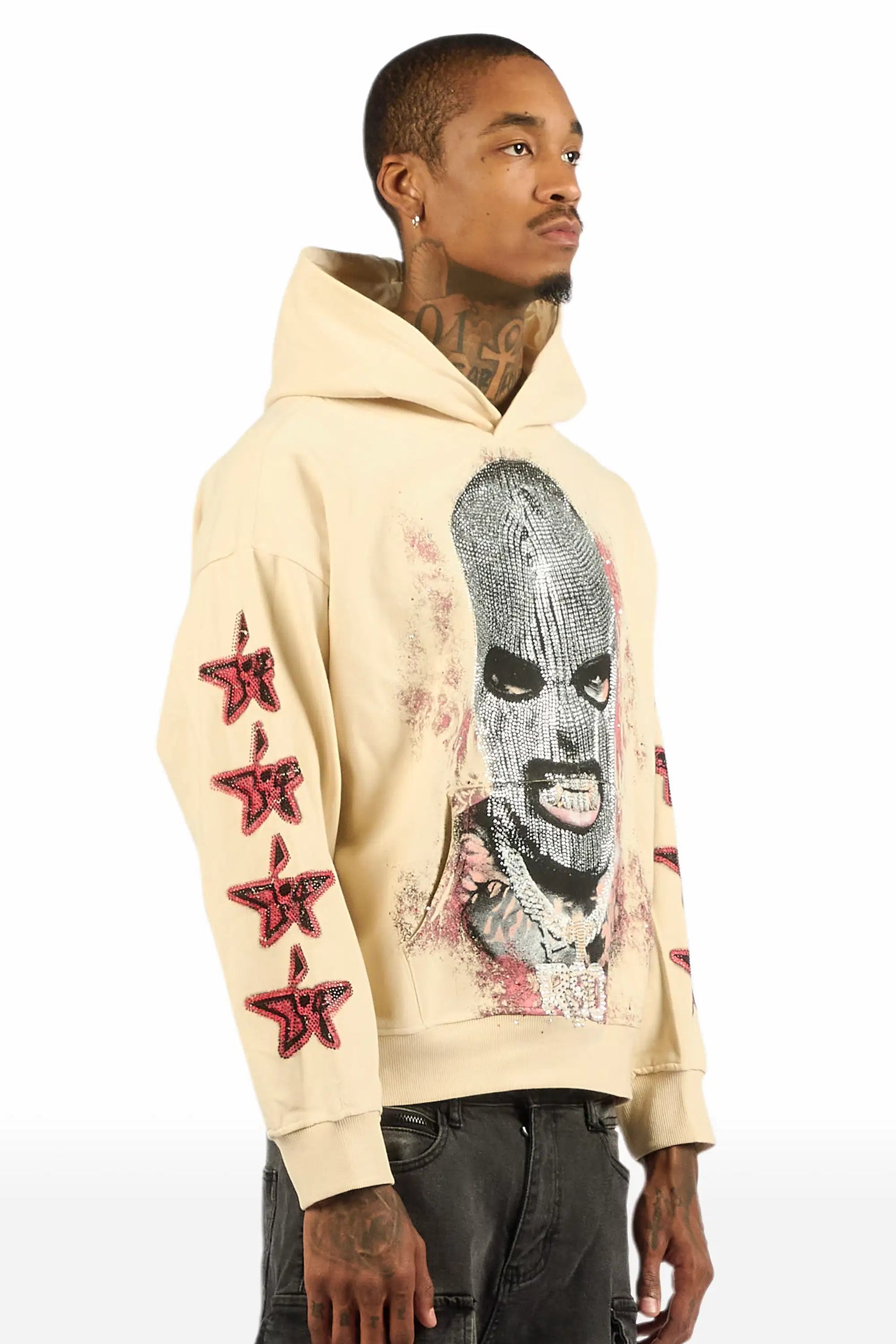 Tyvion Beige Rhinestone Oversized Hoodie